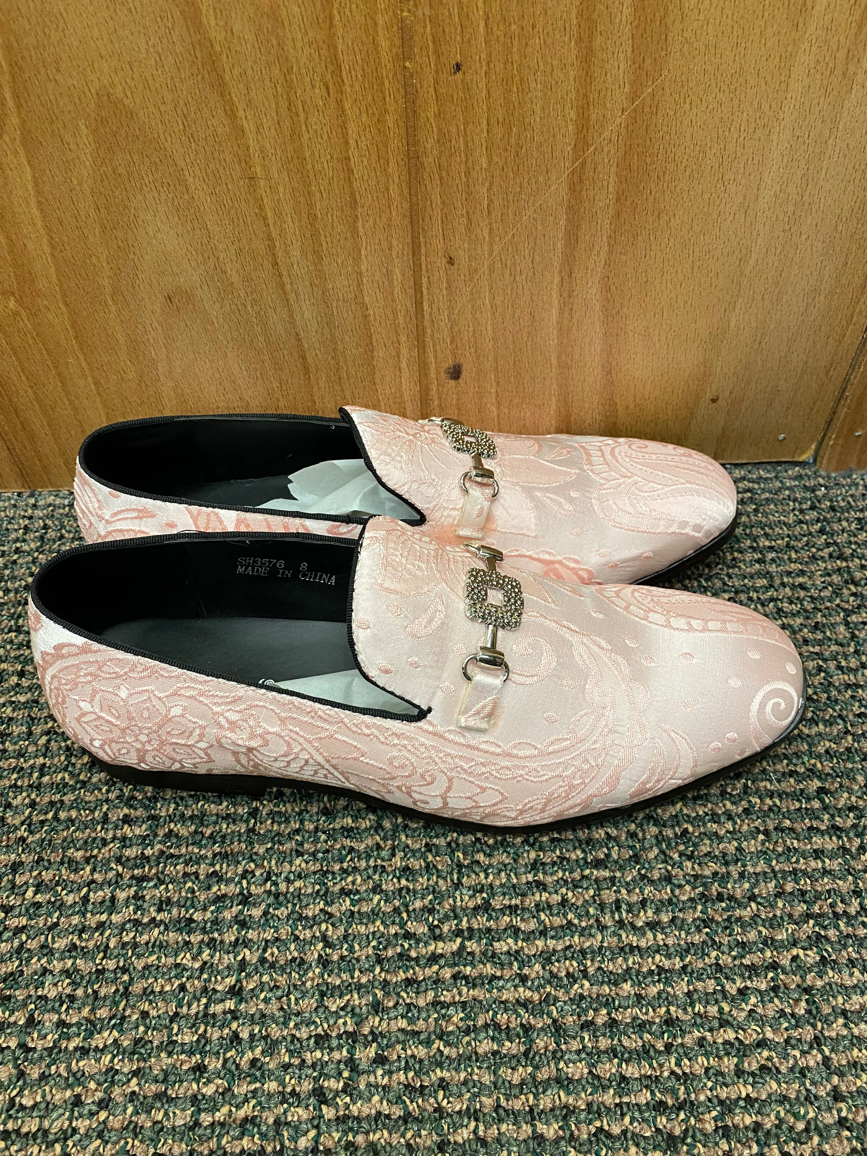 Success Pink Floral/Paisley Print Slip-on Men's Red Bottom Dress Shoes Size 7-15