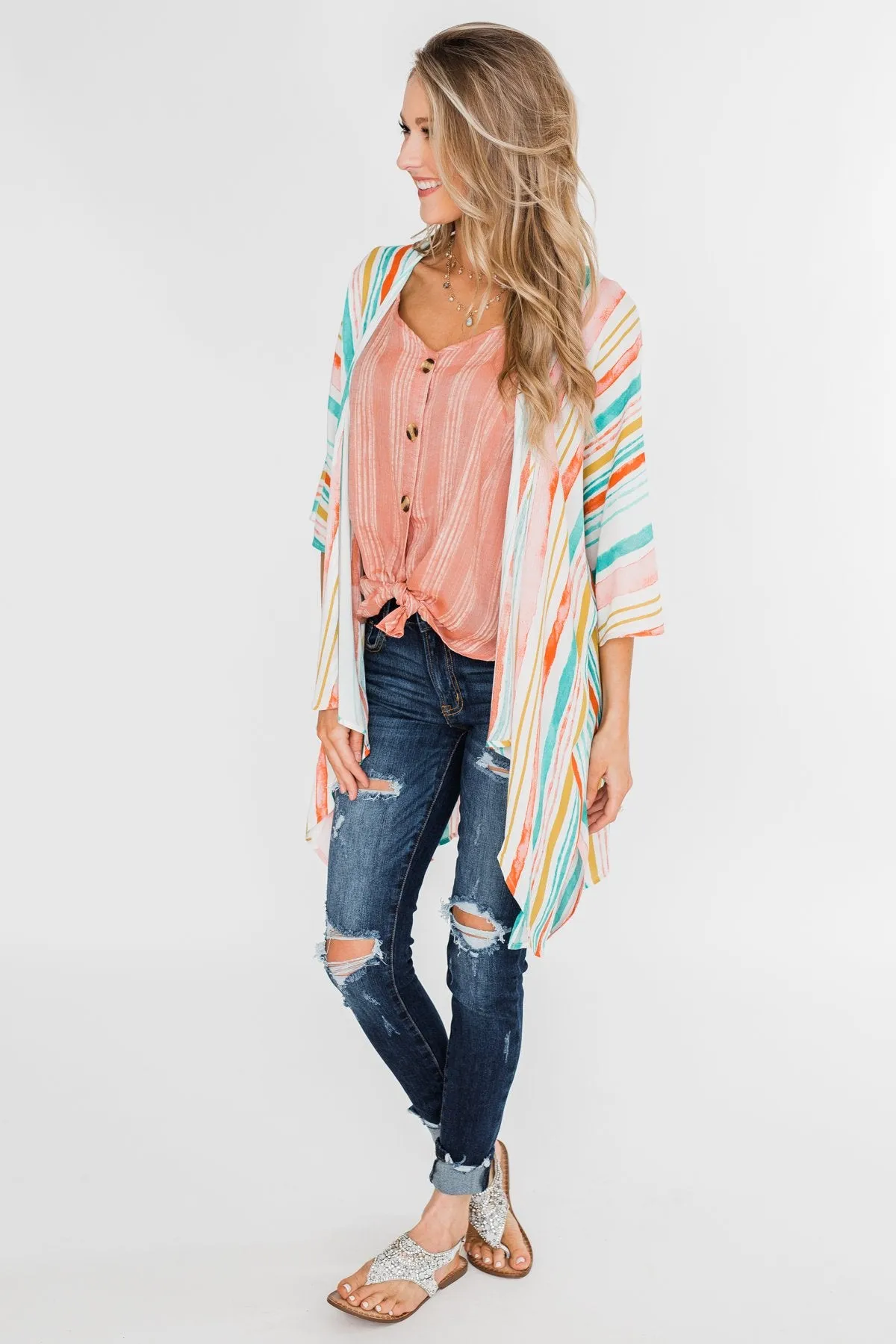 Summer Sunset Kimono- Blue & Orange