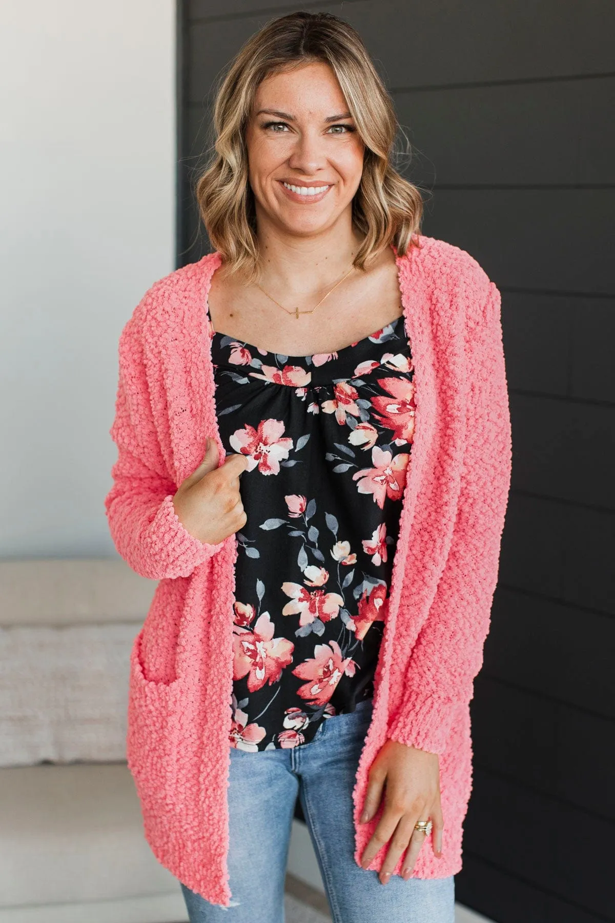 Take Another Look Popcorn Cardigan- Bright Pink
