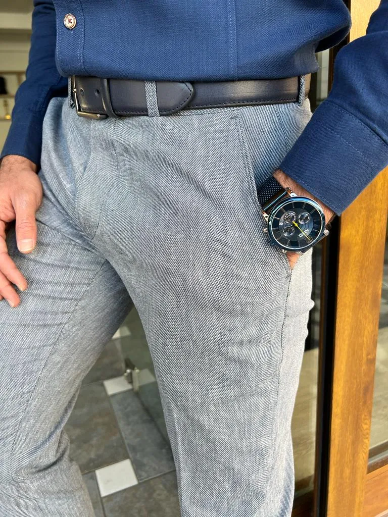 Tampa Blue Slim Fit Linen Pants