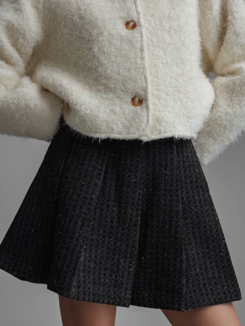 Textured Black A-Line Skirt