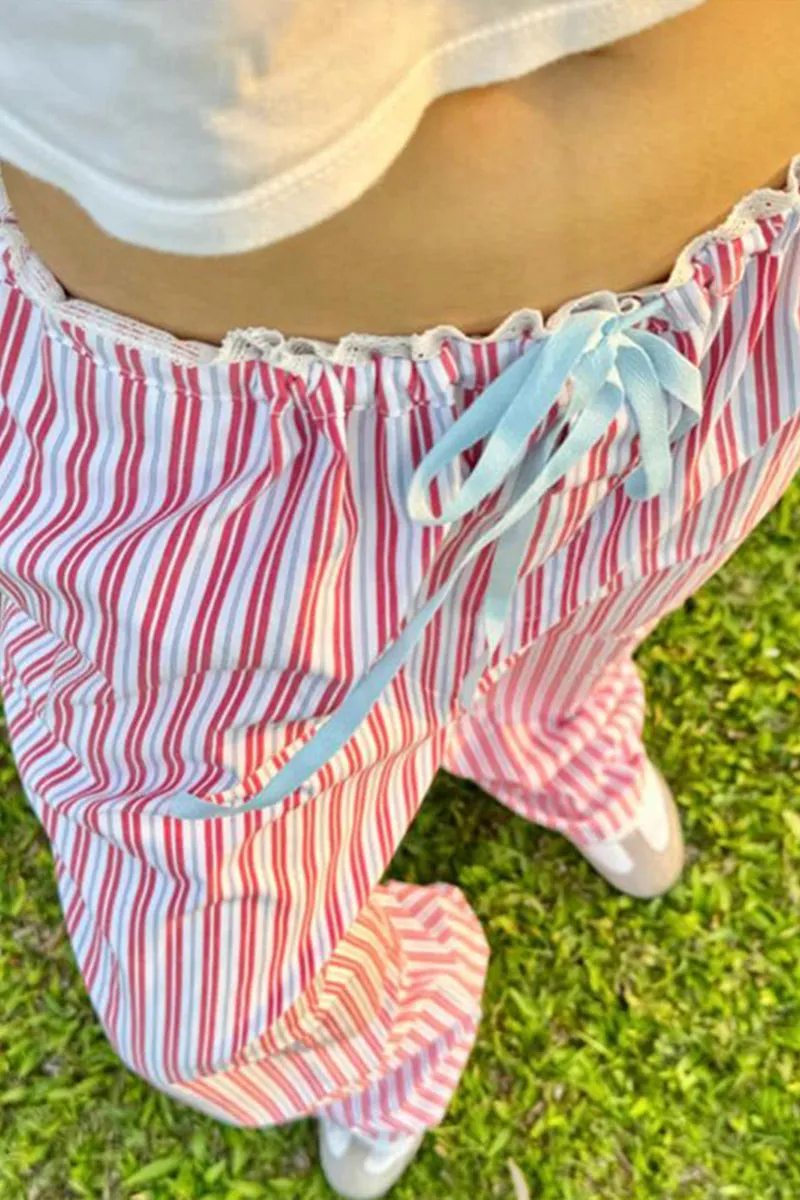 TNF4181 Striped Wide-Legged Pants