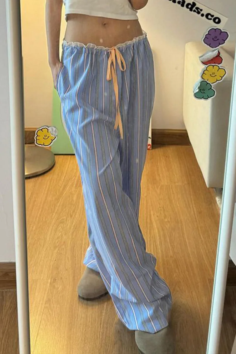 TNF4181 Striped Wide-Legged Pants