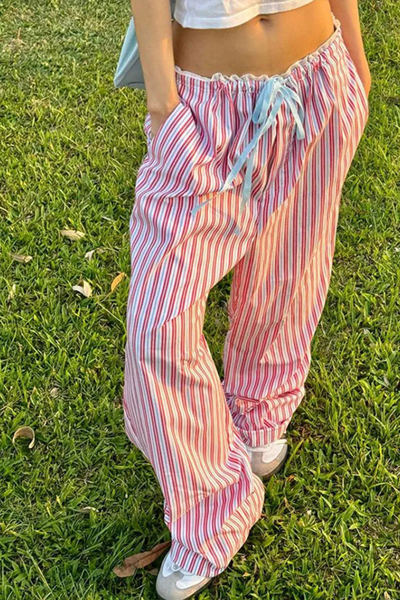 TNF4181 Striped Wide-Legged Pants