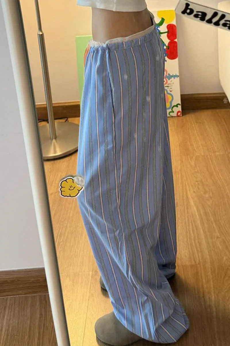 TNF4181 Striped Wide-Legged Pants