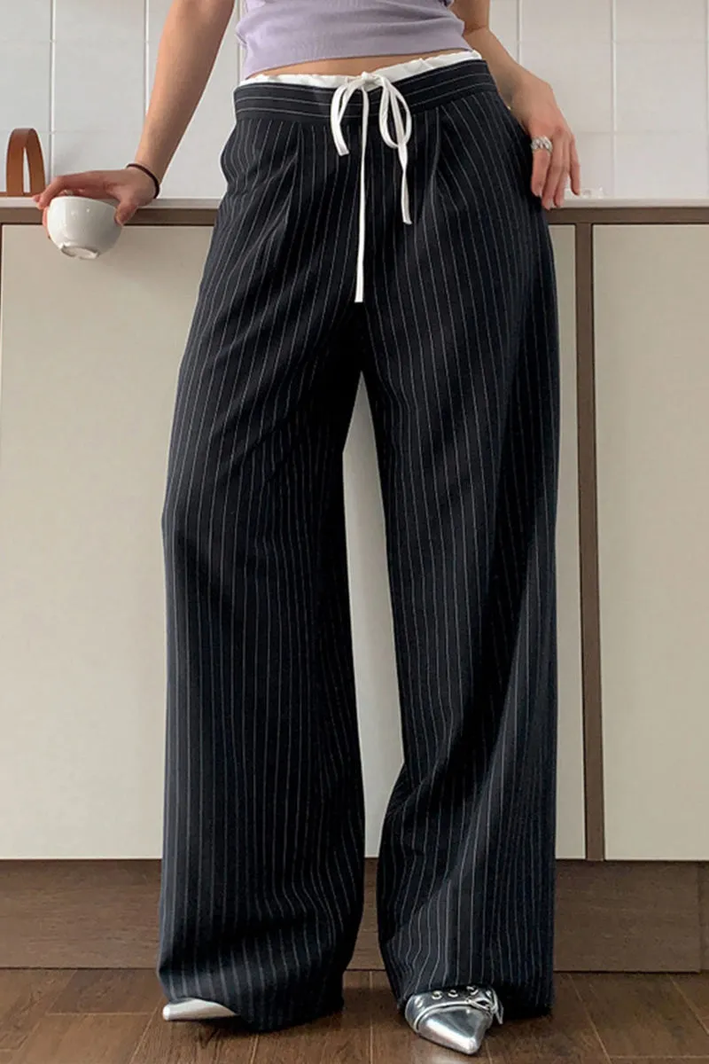 TNF4182 Formal Striped Wide-Legged Pants