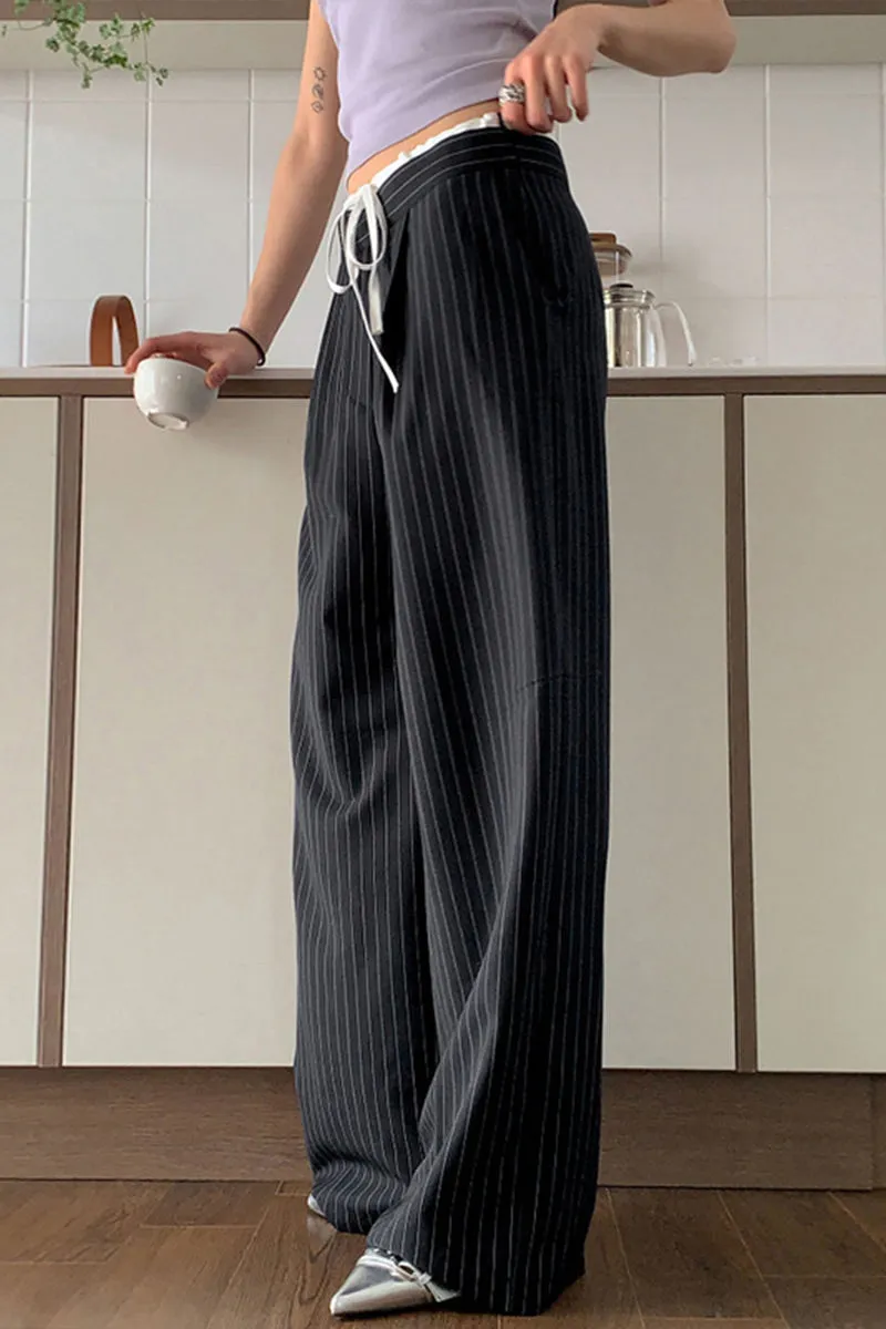 TNF4182 Formal Striped Wide-Legged Pants