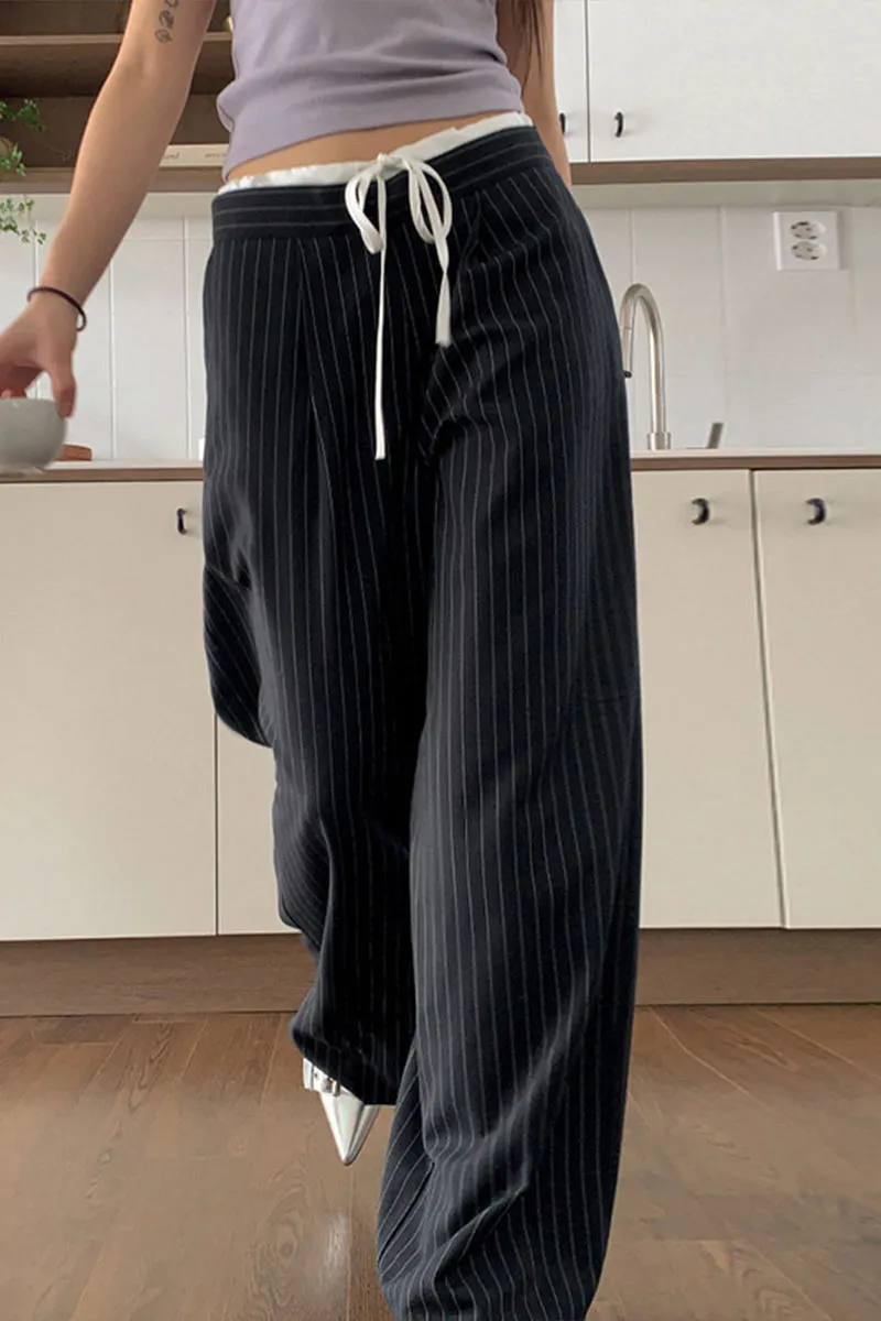 TNF4182 Formal Striped Wide-Legged Pants