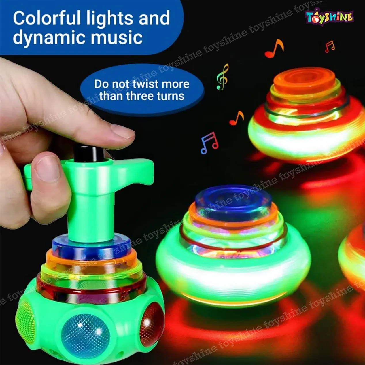 Toyshine 12 Pack Colorful Light & Music Gyro Peg-Top Spinning Tops Kids Children Toy