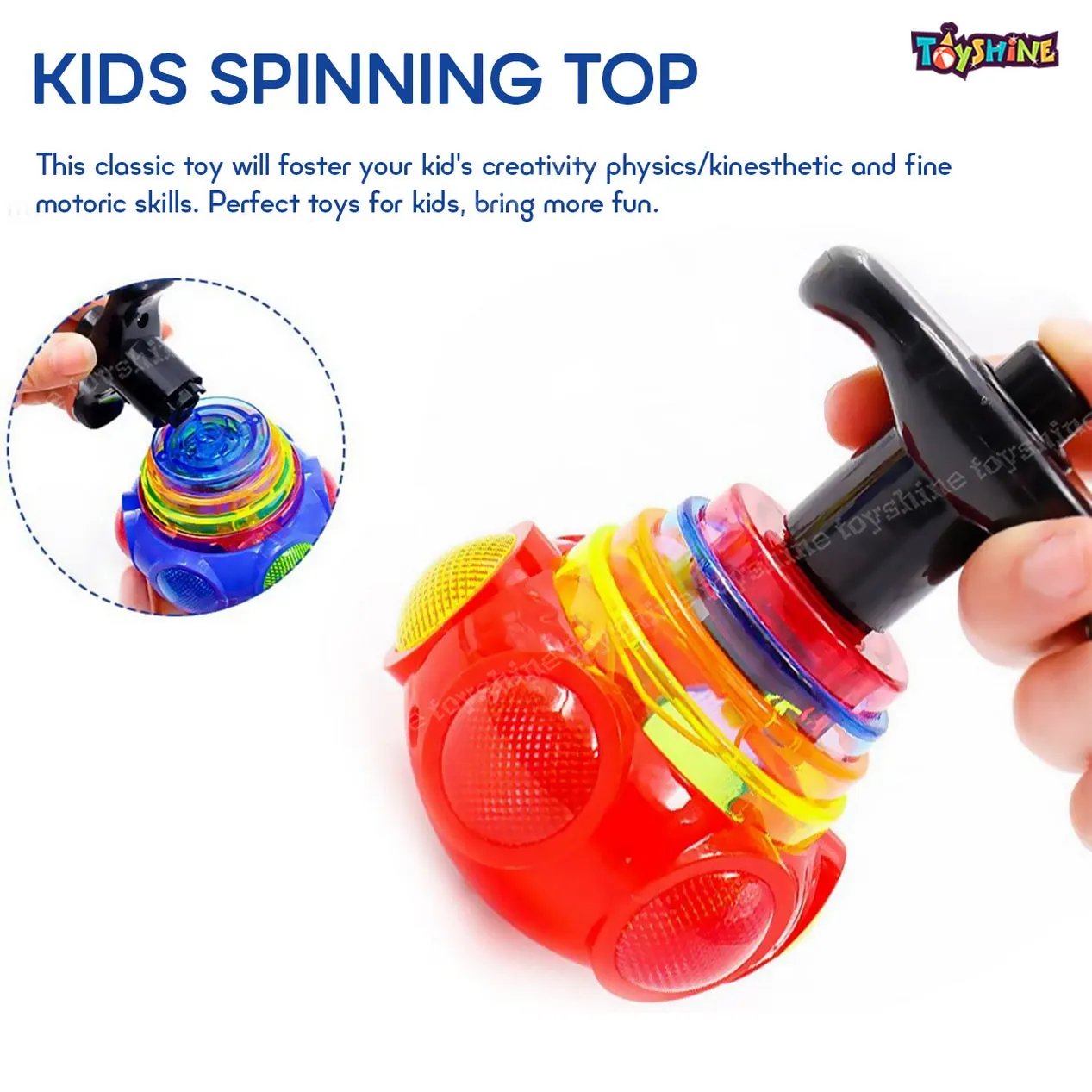 Toyshine 12 Pack Colorful Light & Music Gyro Peg-Top Spinning Tops Kids Children Toy