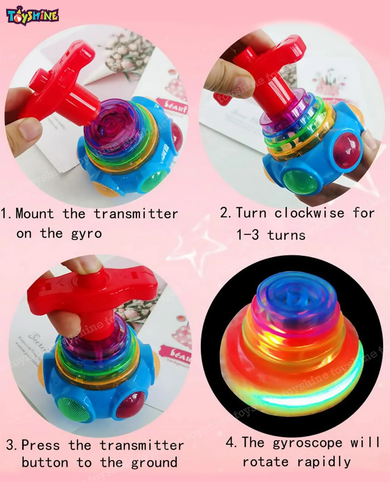 Toyshine 12 Pack Colorful Light & Music Gyro Peg-Top Spinning Tops Kids Children Toy