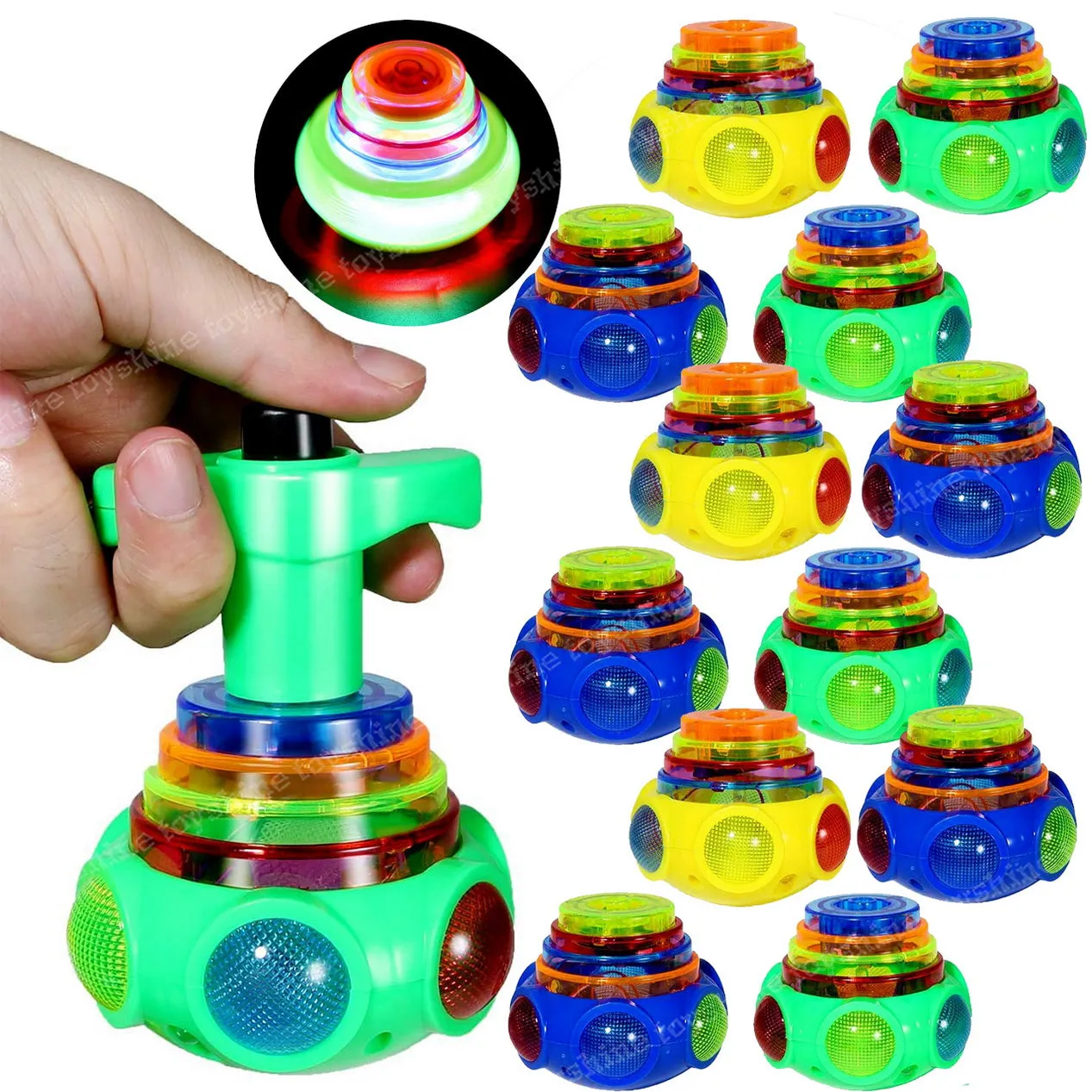Toyshine 12 Pack Colorful Light & Music Gyro Peg-Top Spinning Tops Kids Children Toy