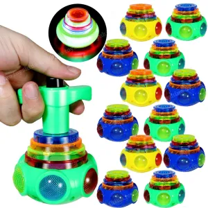Toyshine 12 Pack Colorful Light & Music Gyro Peg-Top Spinning Tops Kids Children Toy