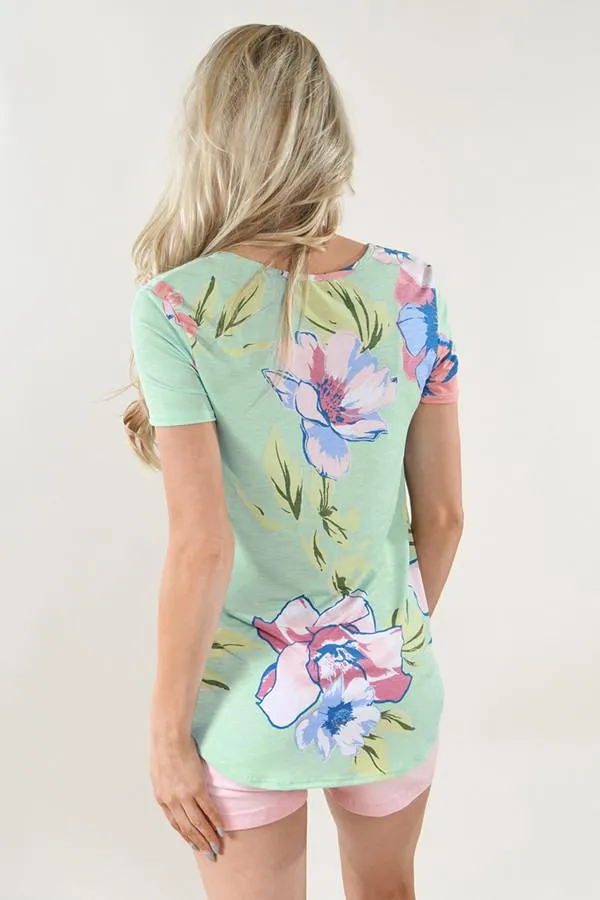 Tropical Criss Cross Floral Top ~ Mint