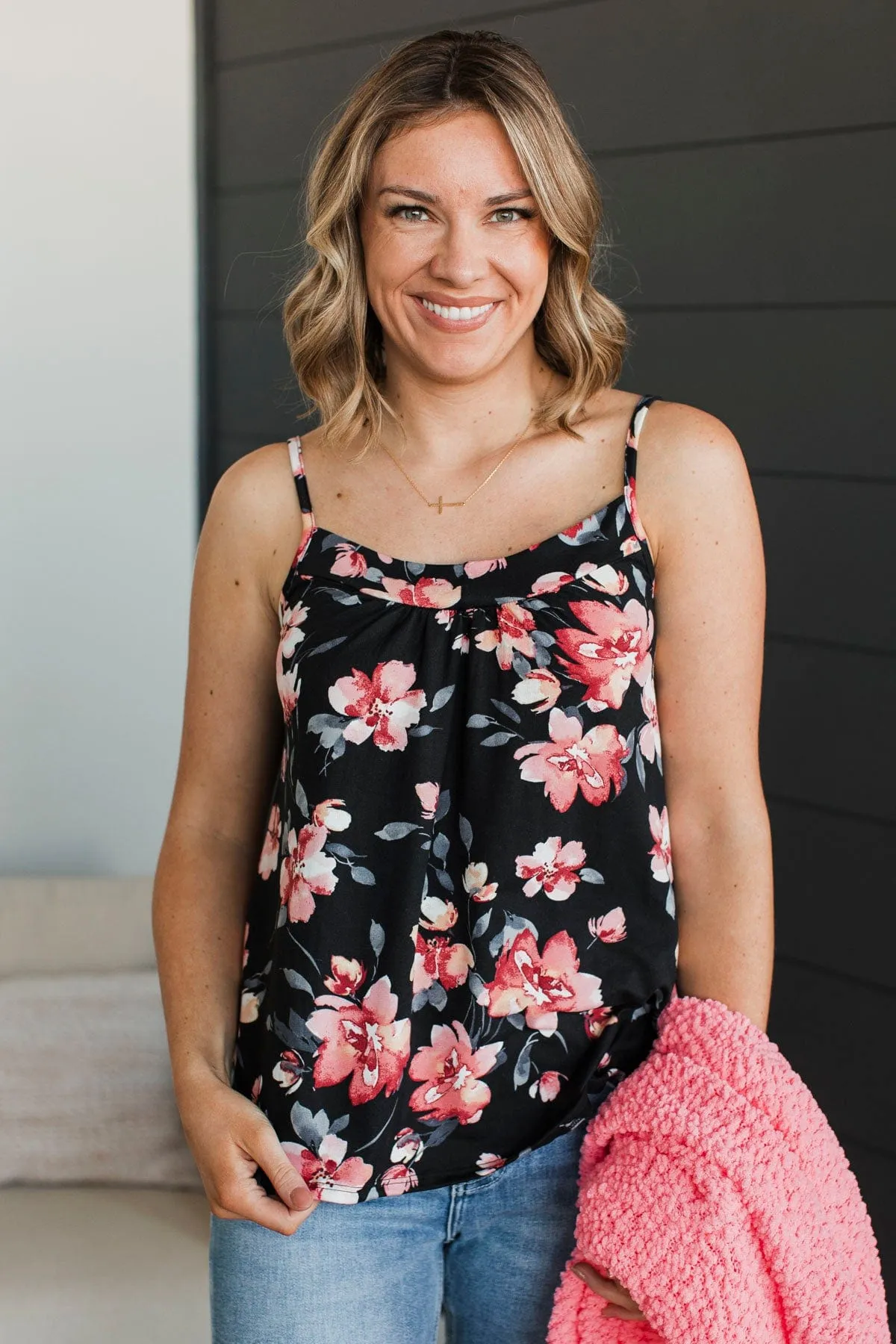 True Desire Floral Tank Top- Black