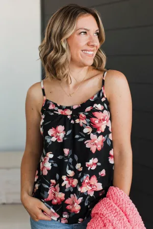 True Desire Floral Tank Top- Black