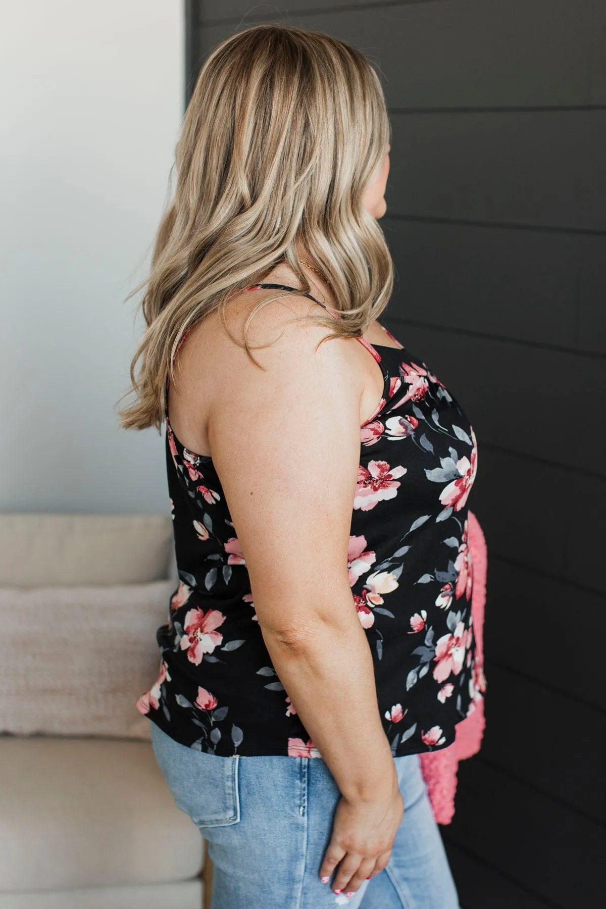 True Desire Floral Tank Top- Black
