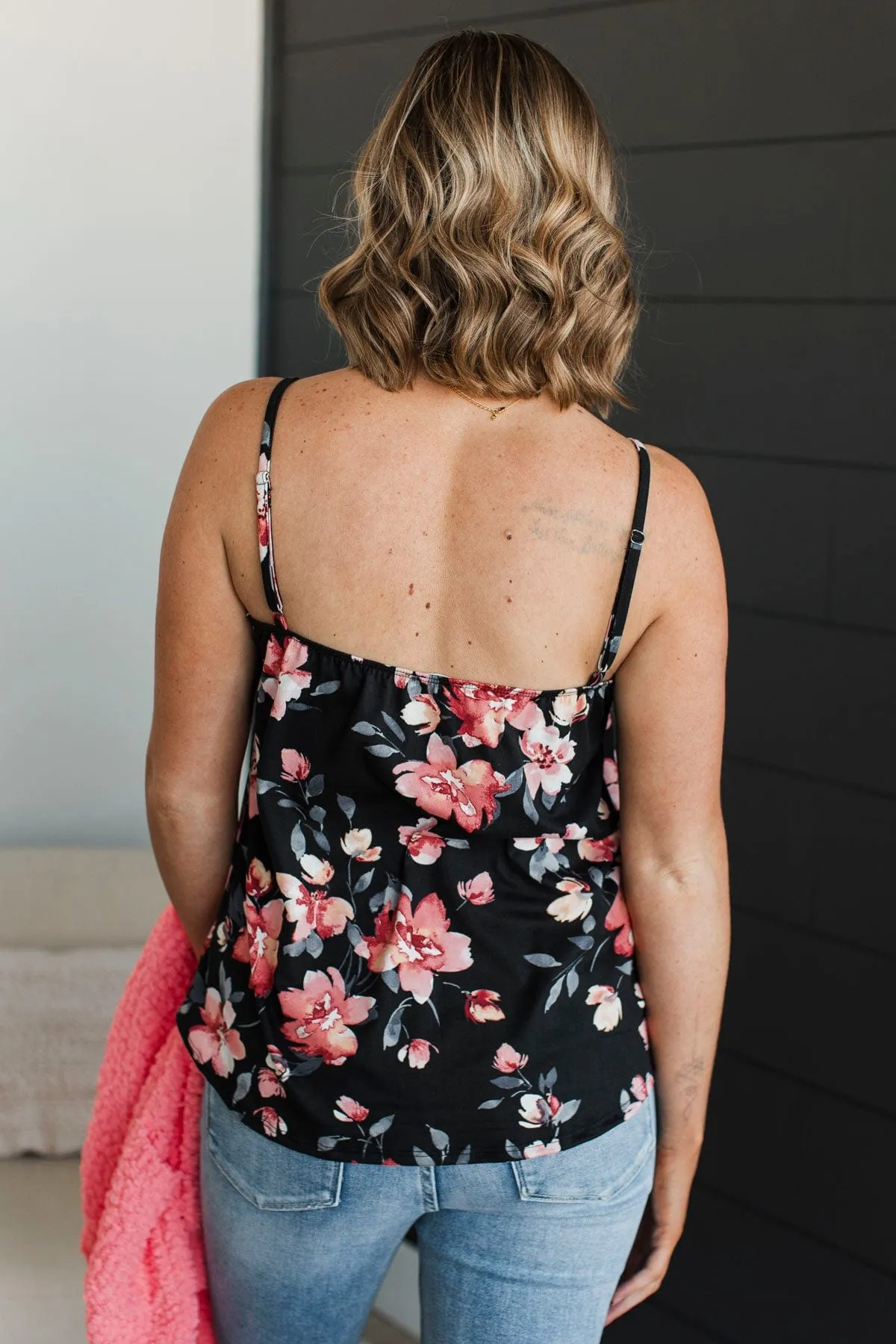 True Desire Floral Tank Top- Black