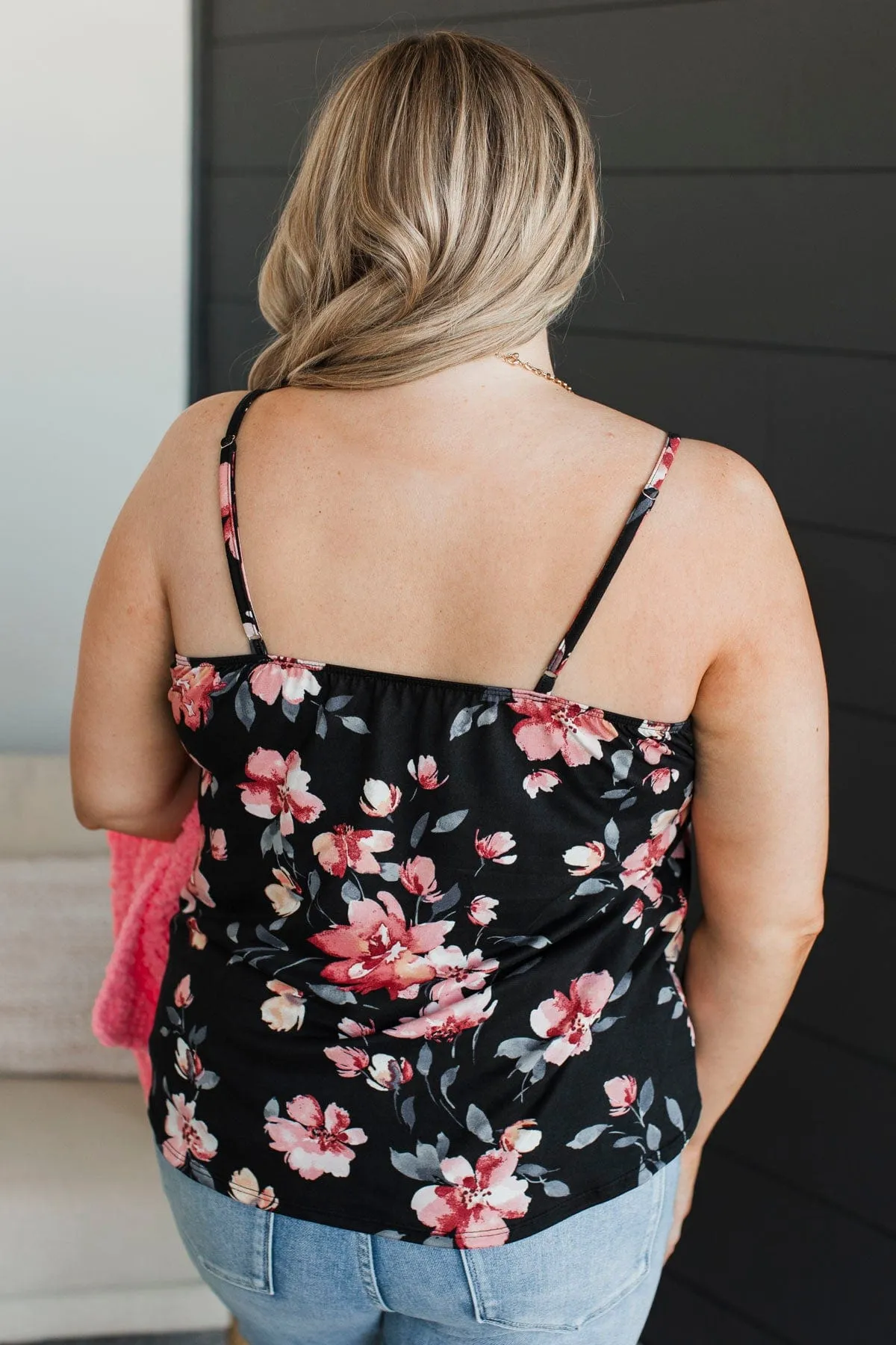 True Desire Floral Tank Top- Black