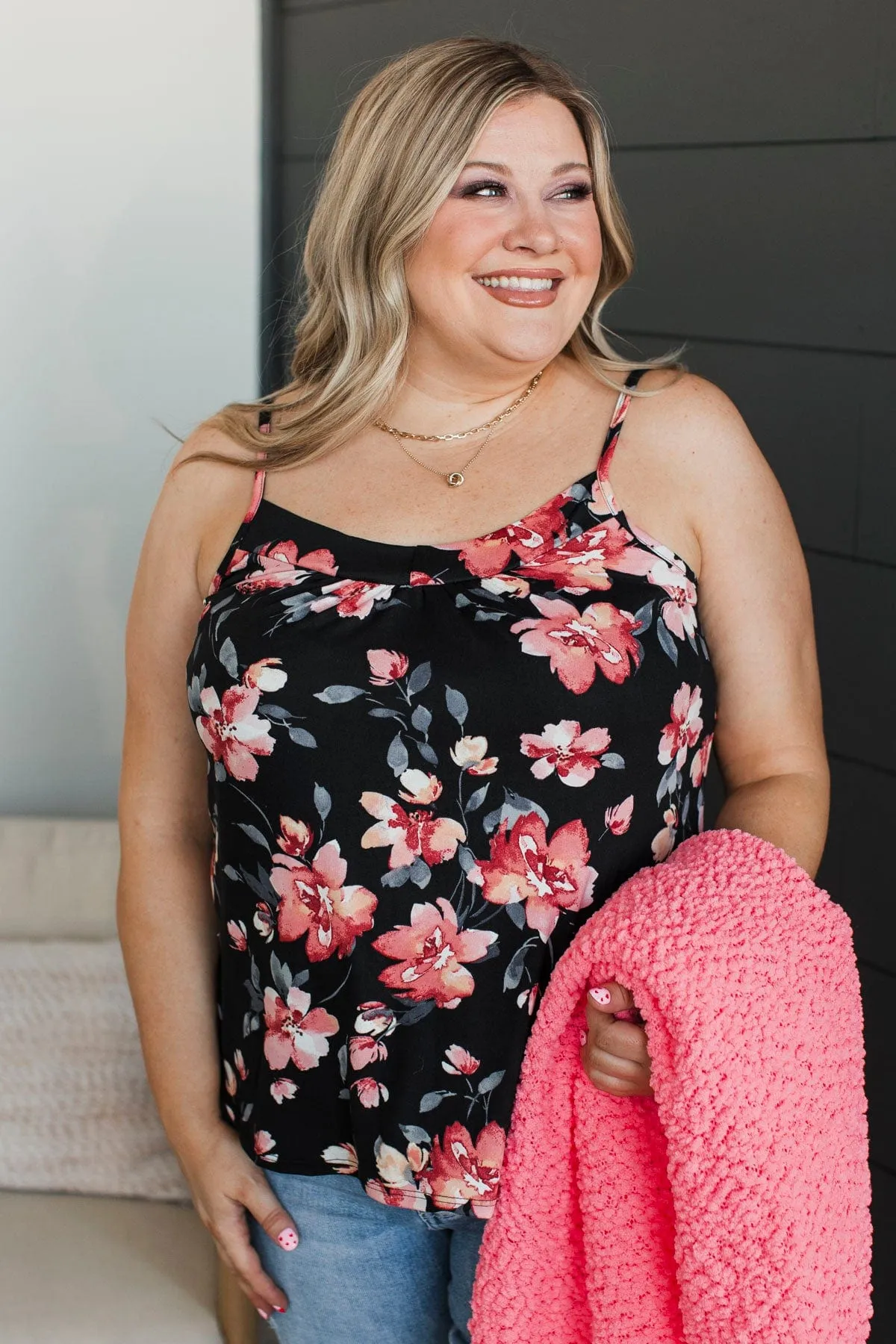 True Desire Floral Tank Top- Black