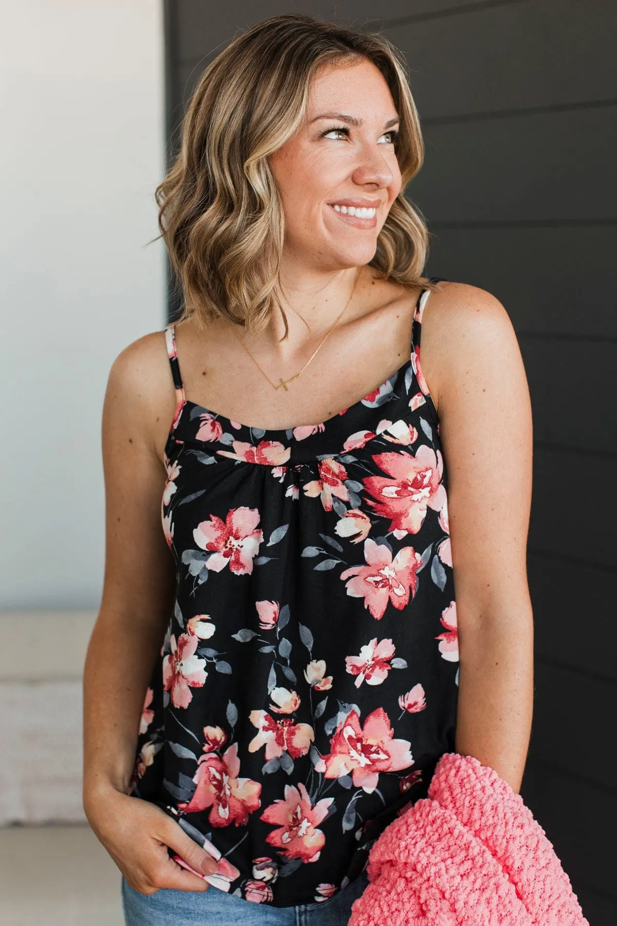 True Desire Floral Tank Top- Black