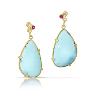 turquoise earrings with pink tourmaline and diamond confetti tops