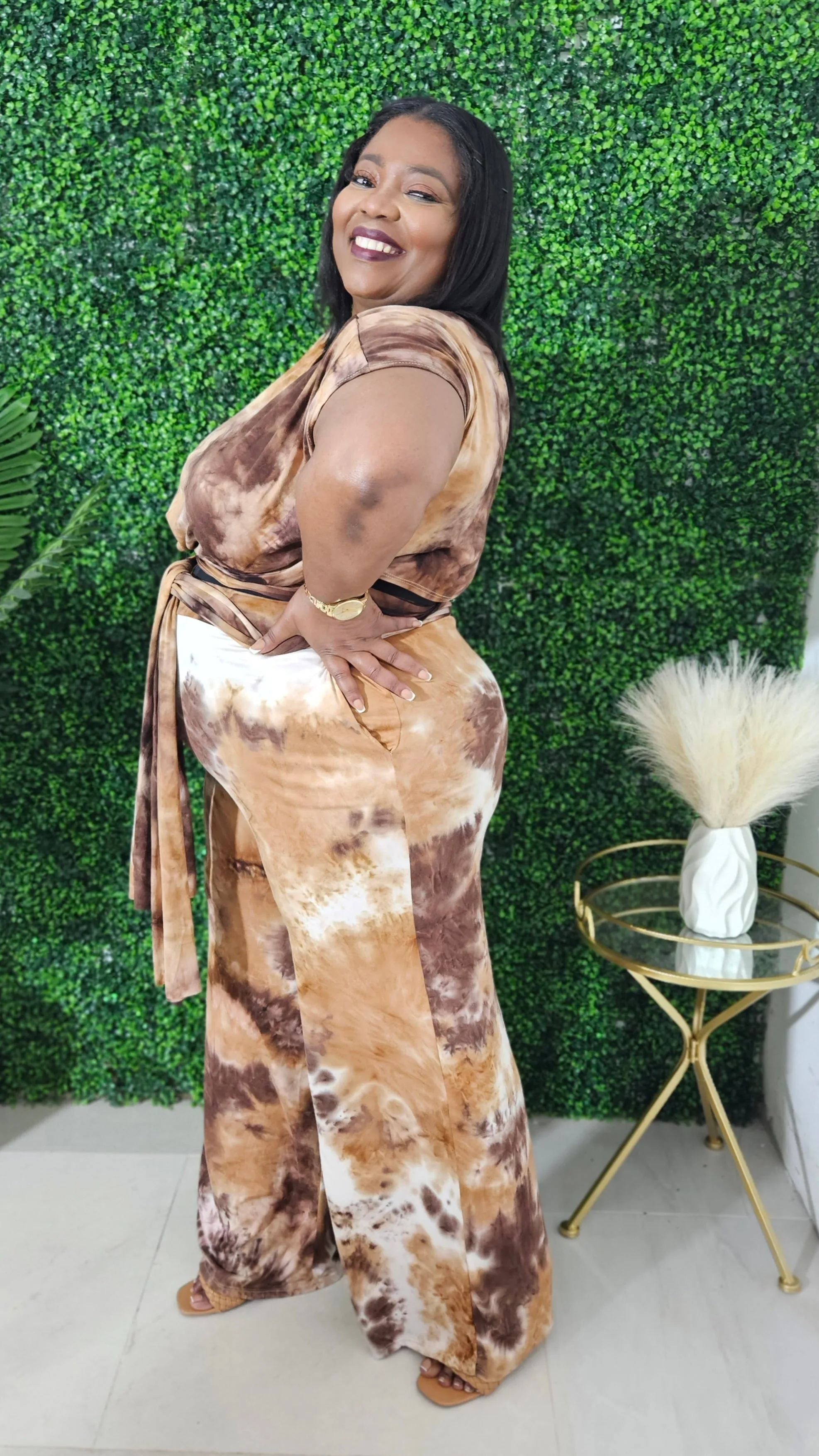 Tye Dye Palazzo Pants Set || Brown