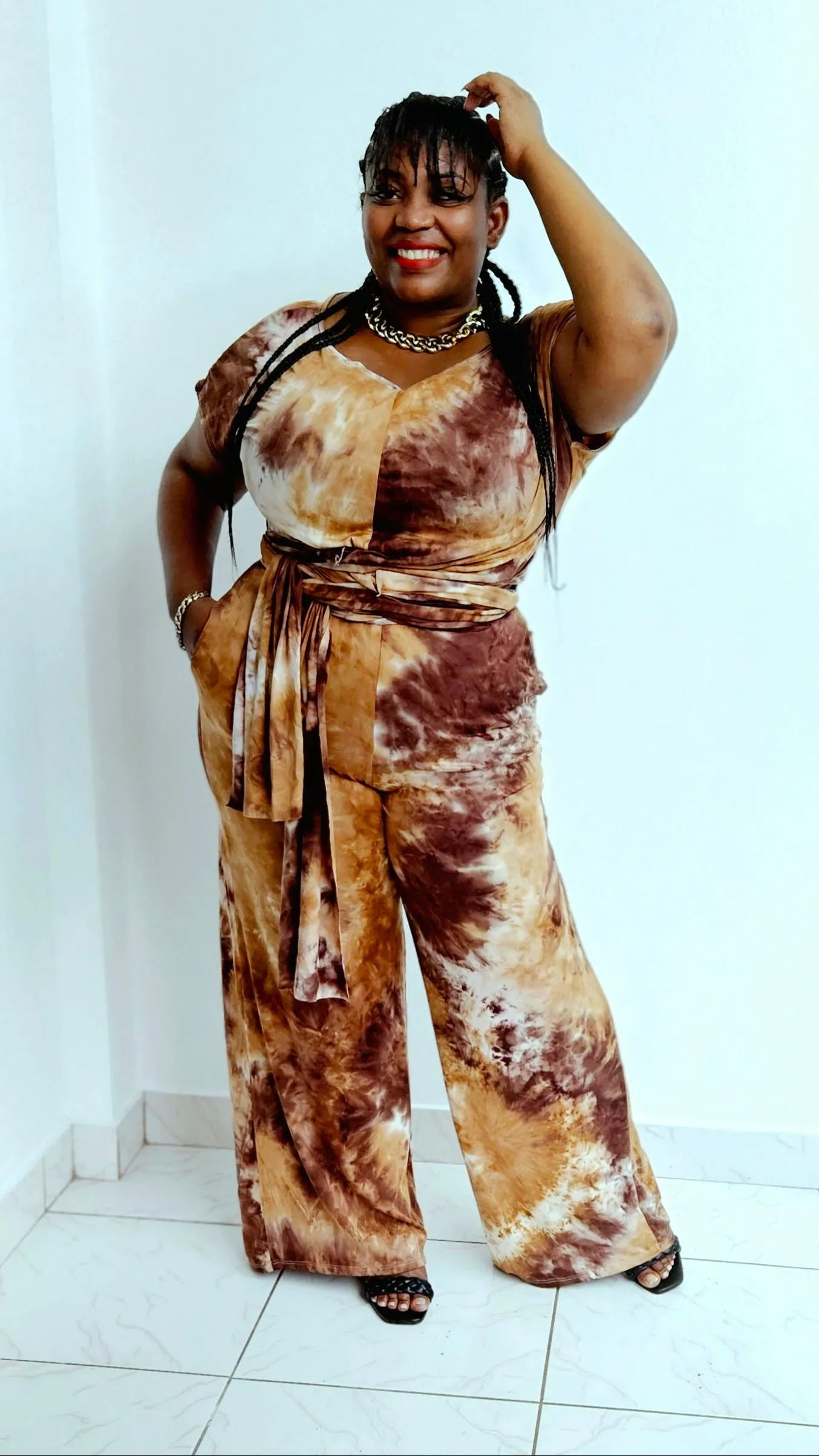 Tye Dye Palazzo Pants Set || Brown