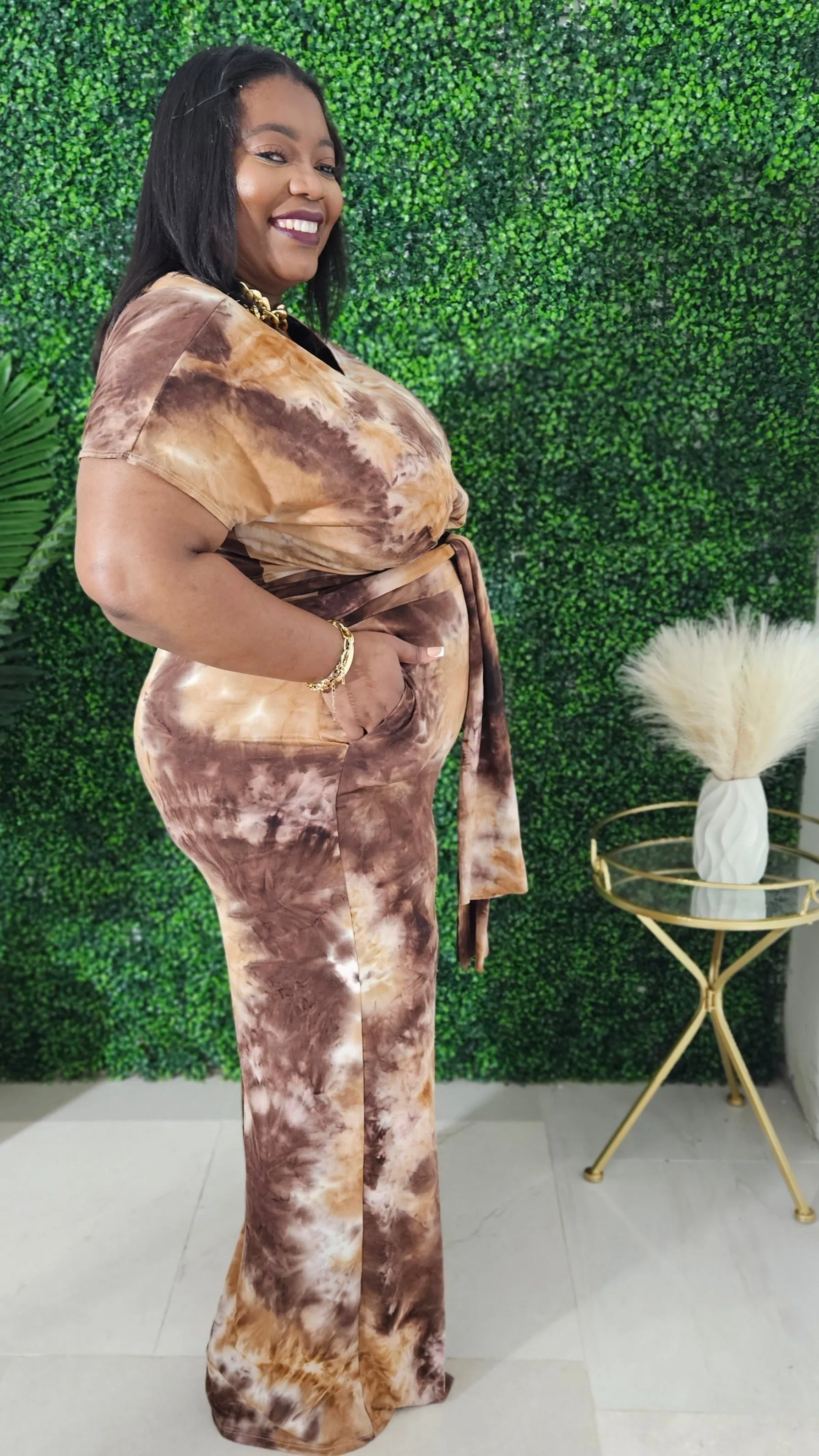 Tye Dye Palazzo Pants Set || Brown