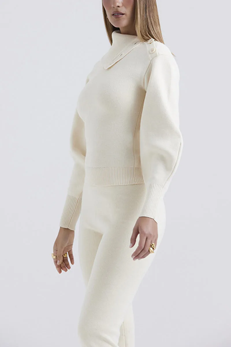UK618 Hooded Knit Top and Straight Leg Knit Pants Set