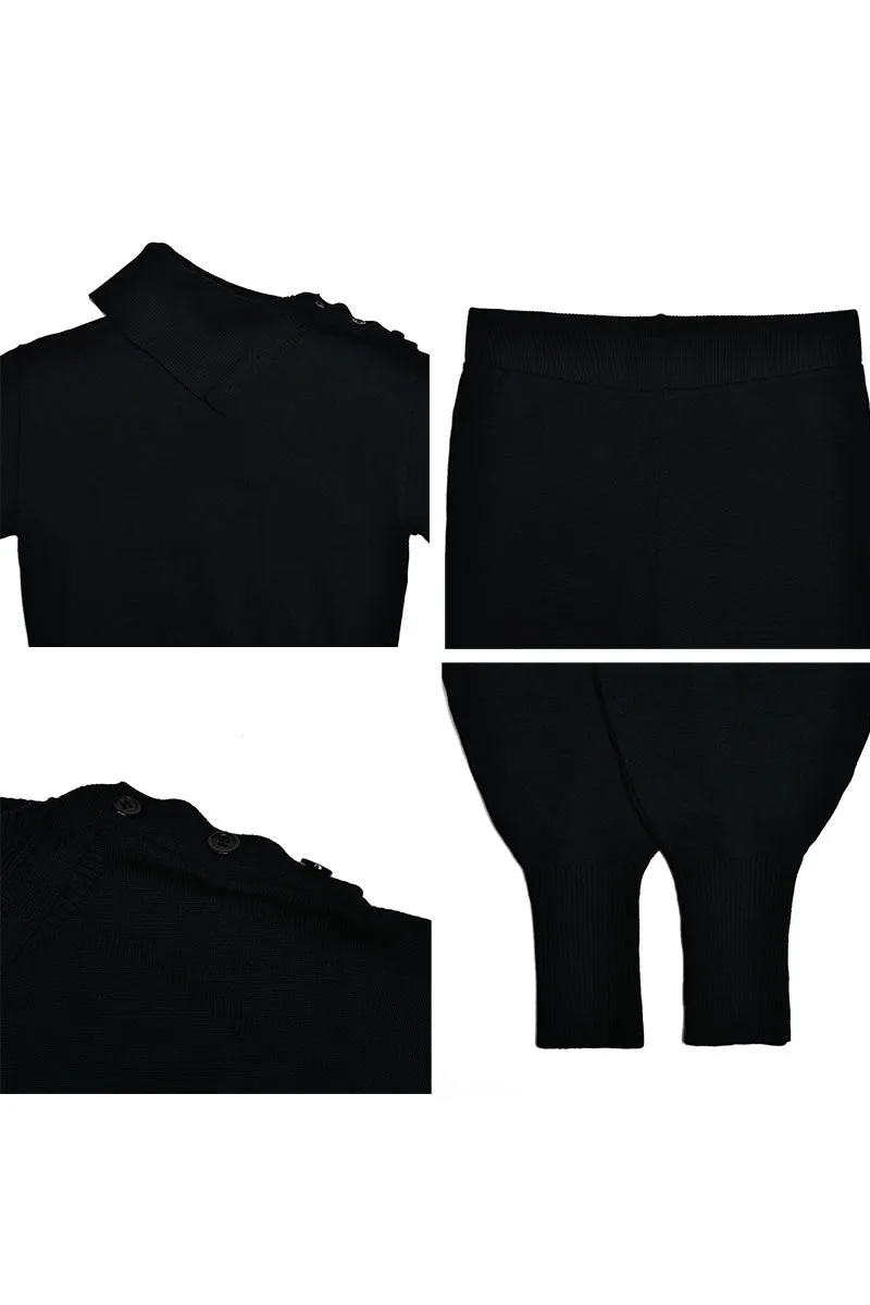 UK618 Hooded Knit Top and Straight Leg Knit Pants Set