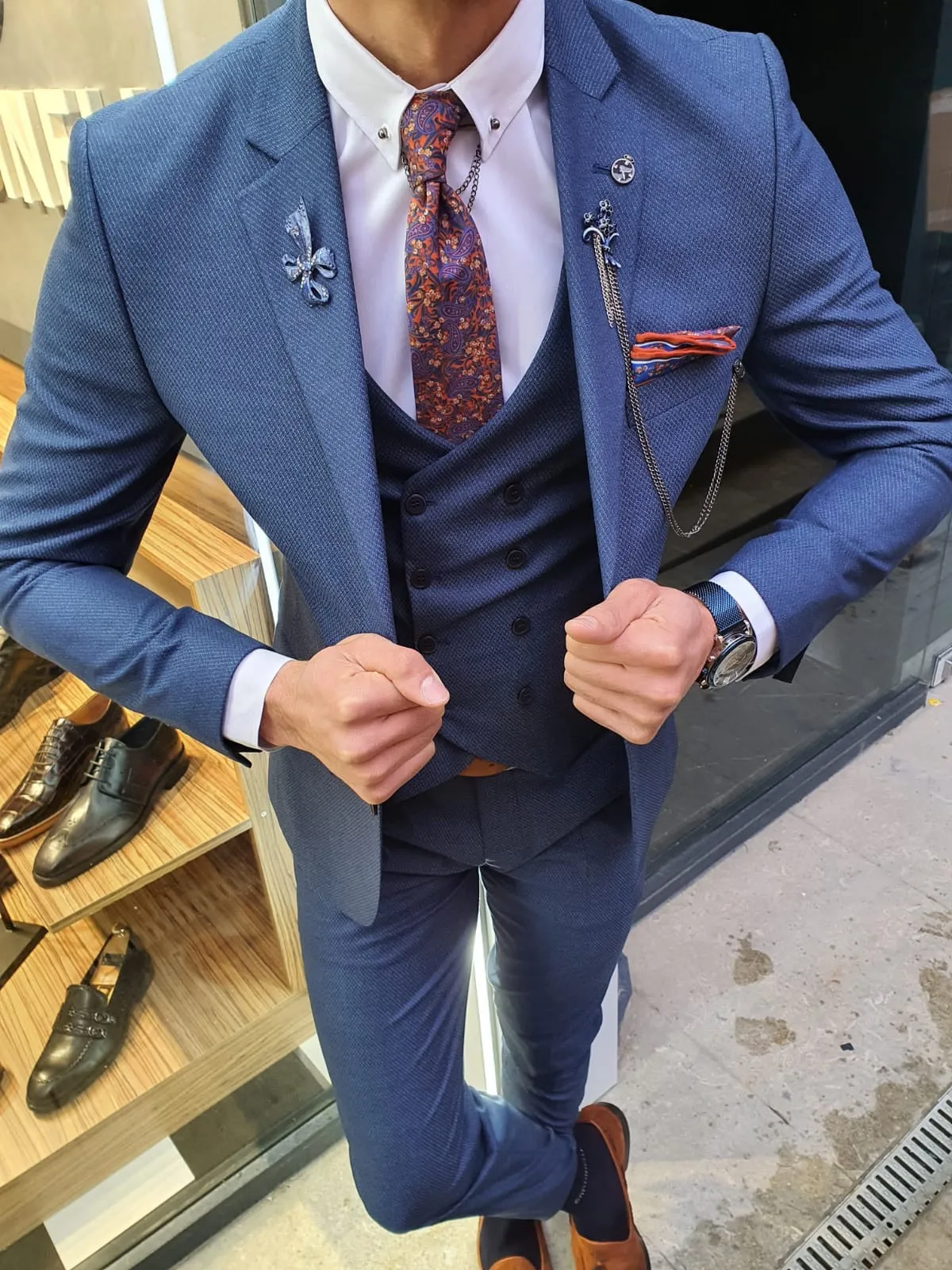 Utica Indigo Slim Fit Patterned Suit