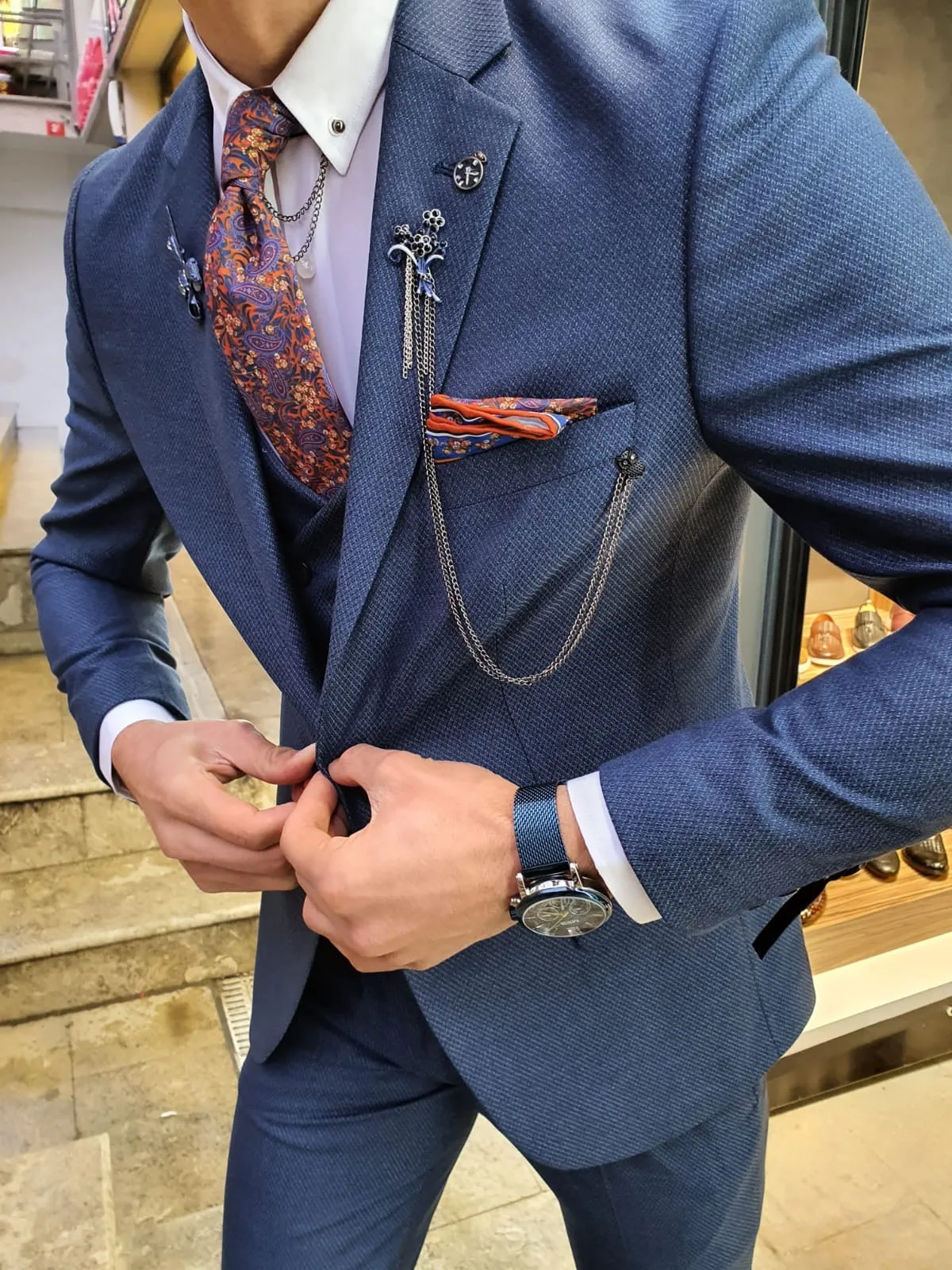 Utica Indigo Slim Fit Patterned Suit