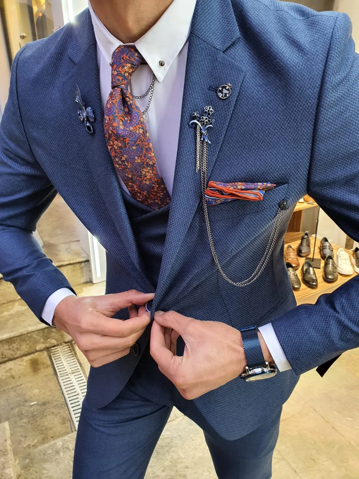 Utica Indigo Slim Fit Patterned Suit