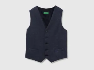 V-Neck Textured Button Down Waistcoat