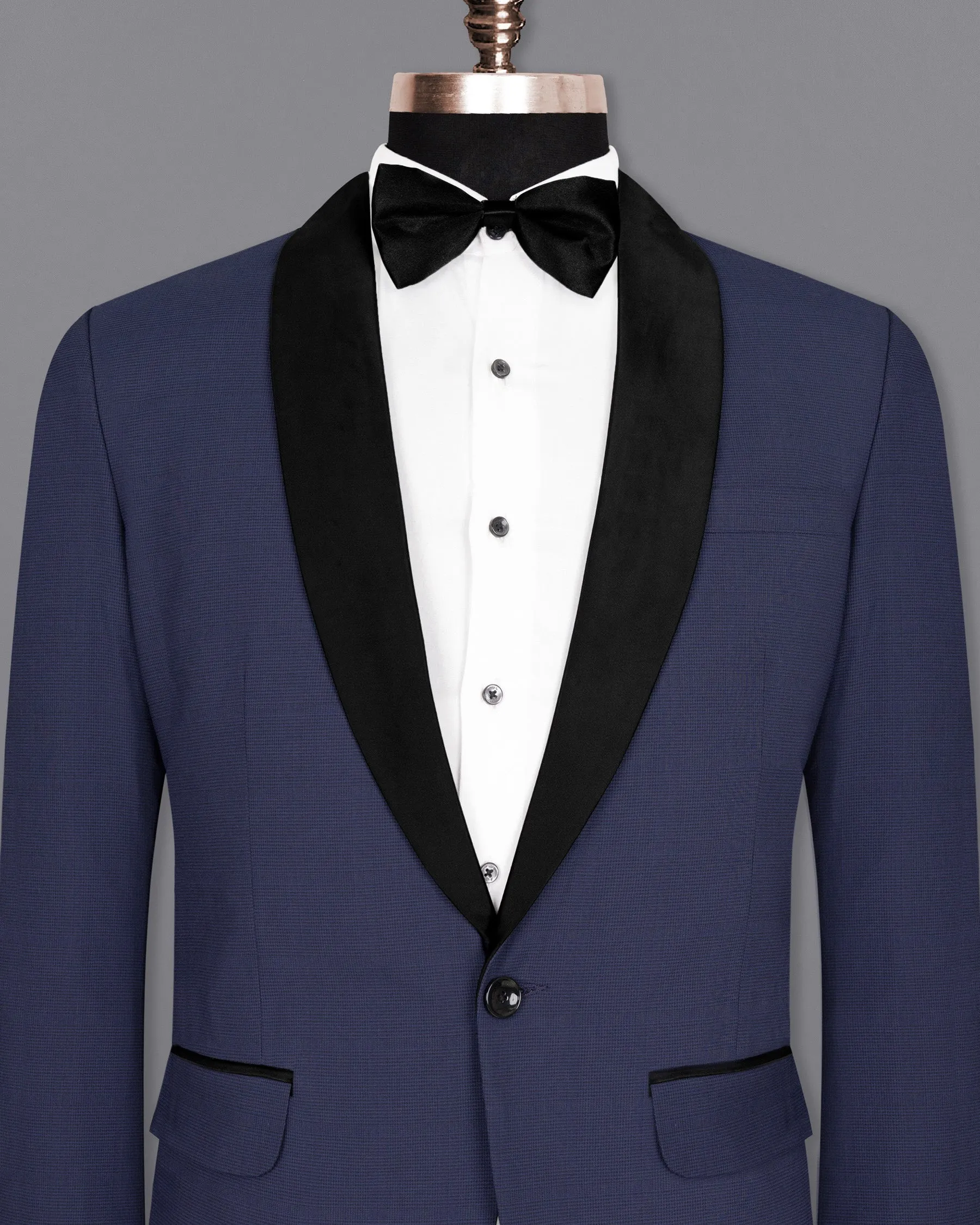 Valhalla Blue subtle plaid Wool Rich Tuxedo Blazer