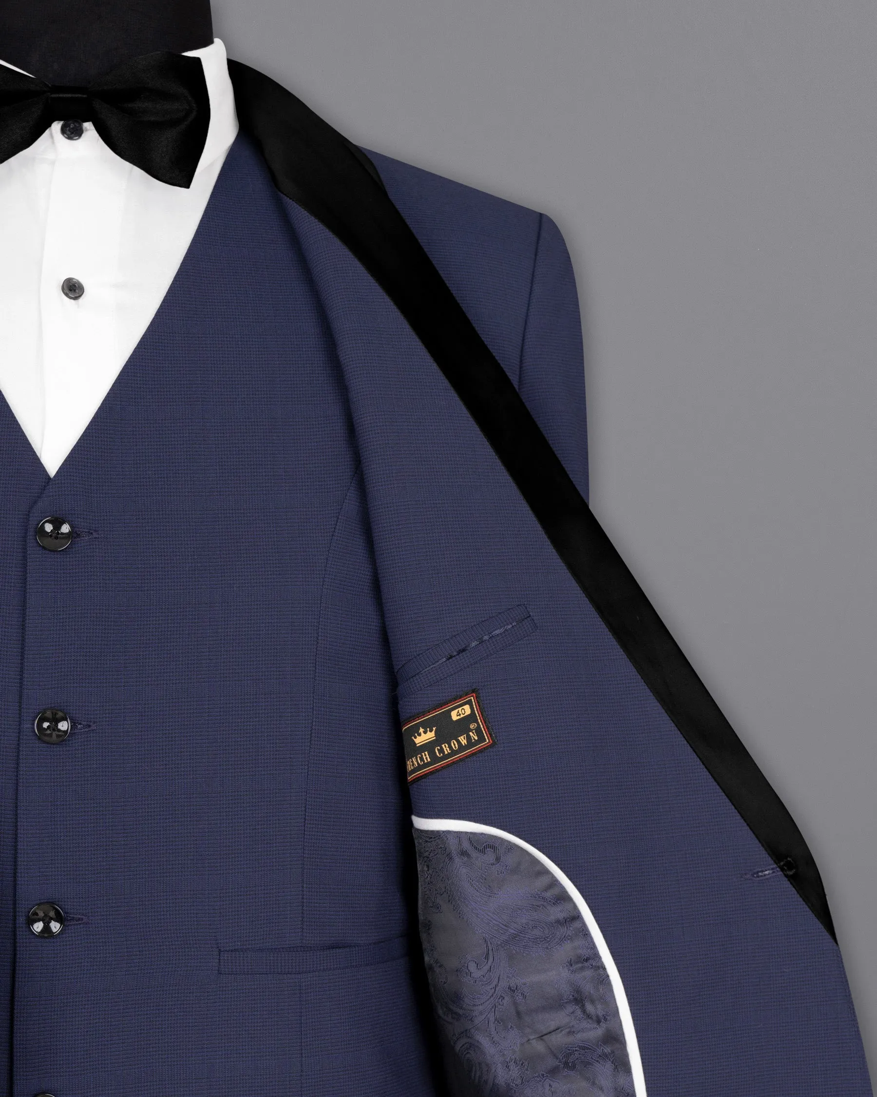 Valhalla Blue subtle plaid Wool Rich Tuxedo Blazer