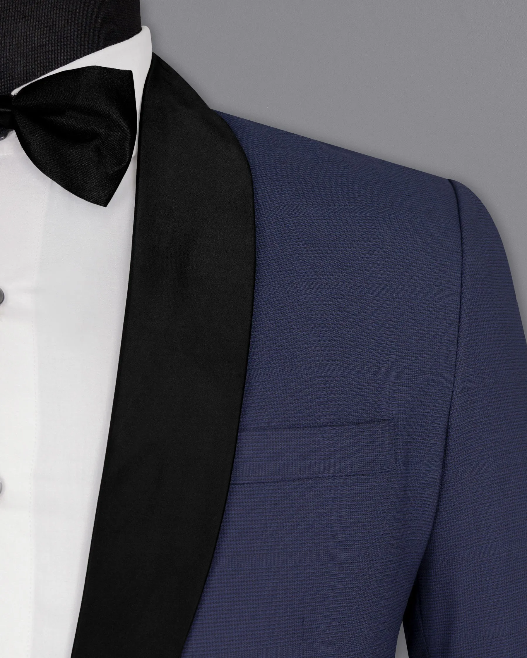 Valhalla Blue subtle plaid Wool Rich Tuxedo Blazer