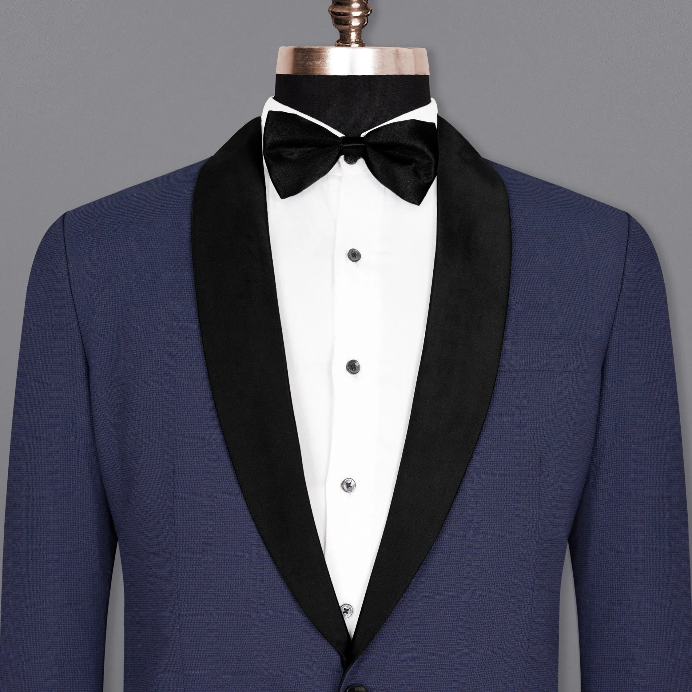 Valhalla Blue subtle plaid Wool Rich Tuxedo Blazer