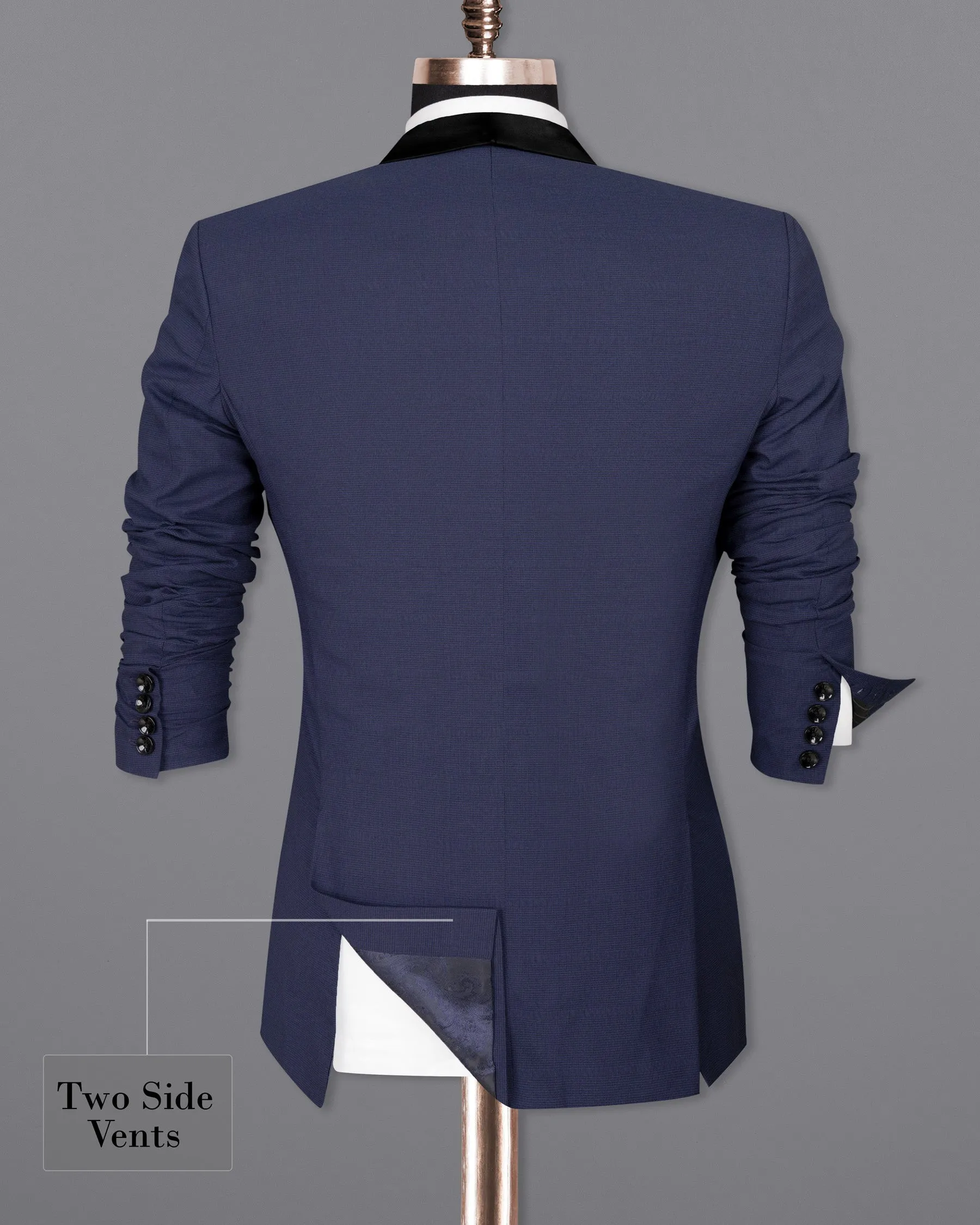 Valhalla Blue subtle plaid Wool Rich Tuxedo Blazer
