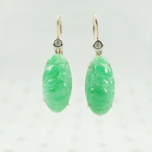 Vintage Carved Green Jade Earrings