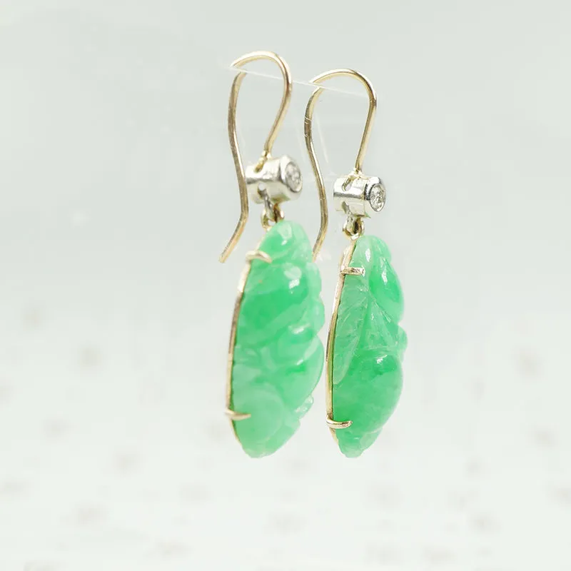 Vintage Carved Green Jade Earrings