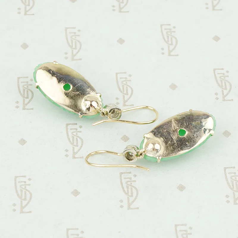 Vintage Carved Green Jade Earrings