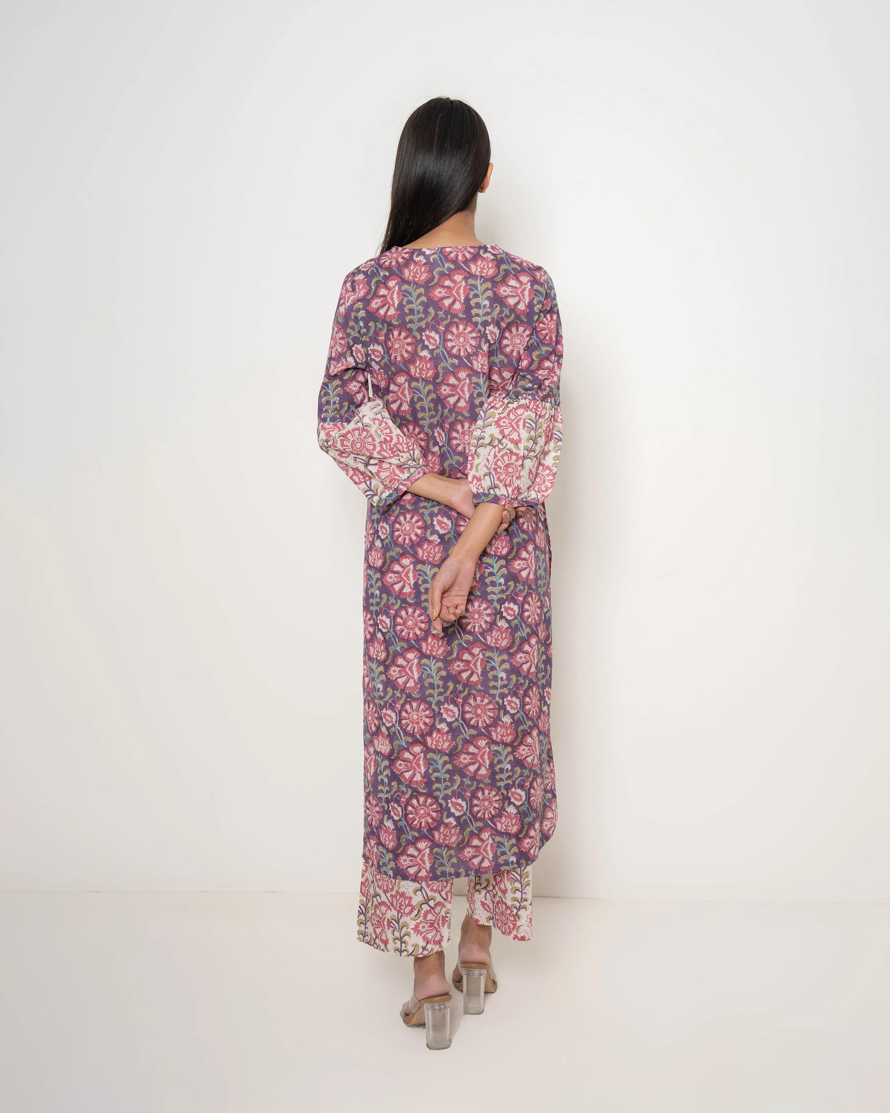 Vintage Flora Block Print Cotton Kurta Set