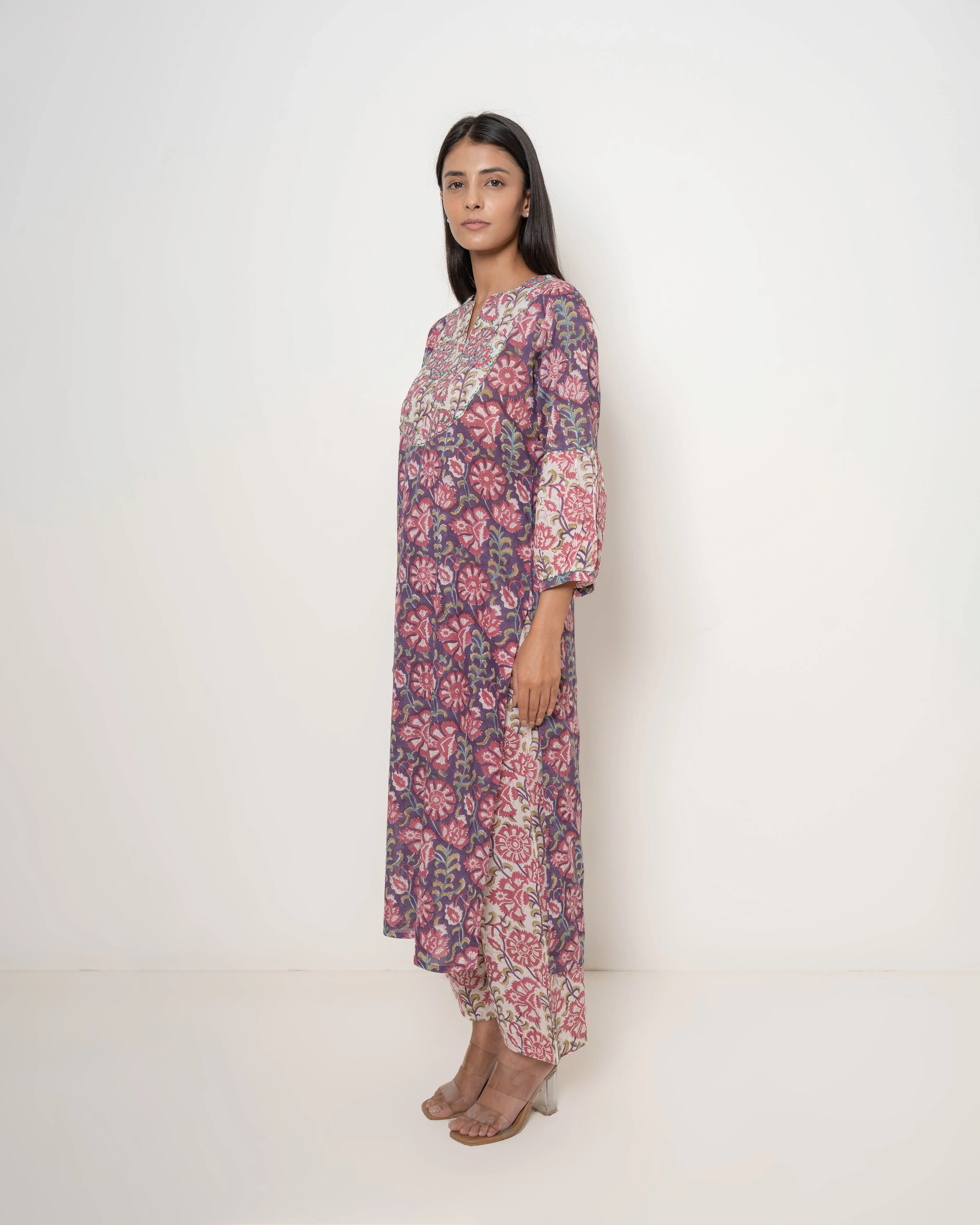 Vintage Flora Block Print Cotton Kurta Set