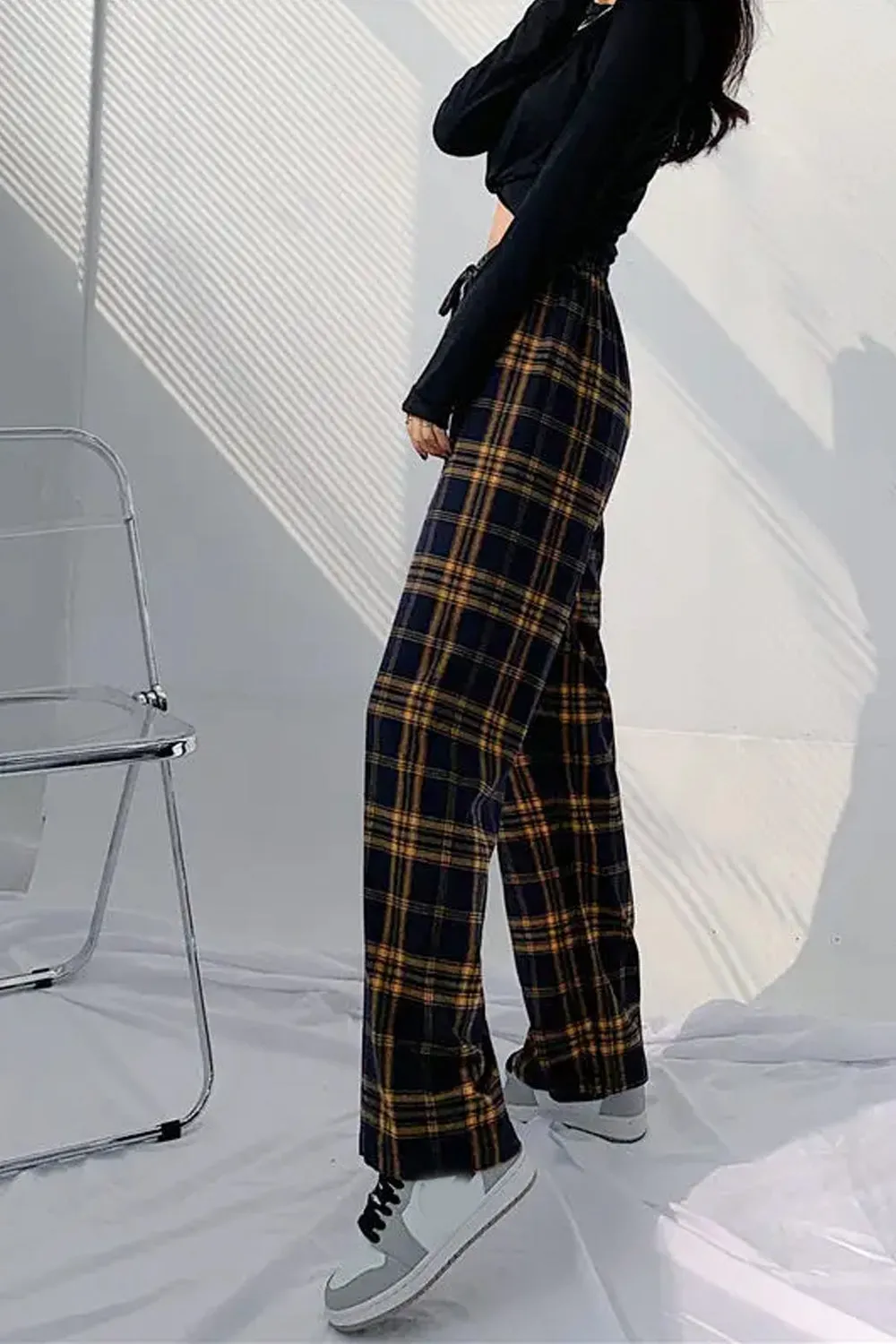 Vintage Yellow Plaid Loose Pants