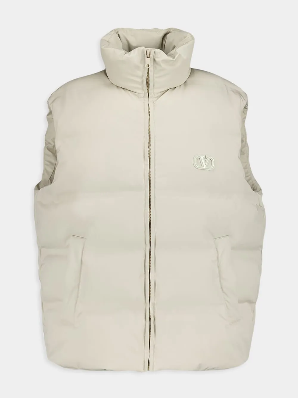 VLogo Nylon Hooded Cream Waistcoat