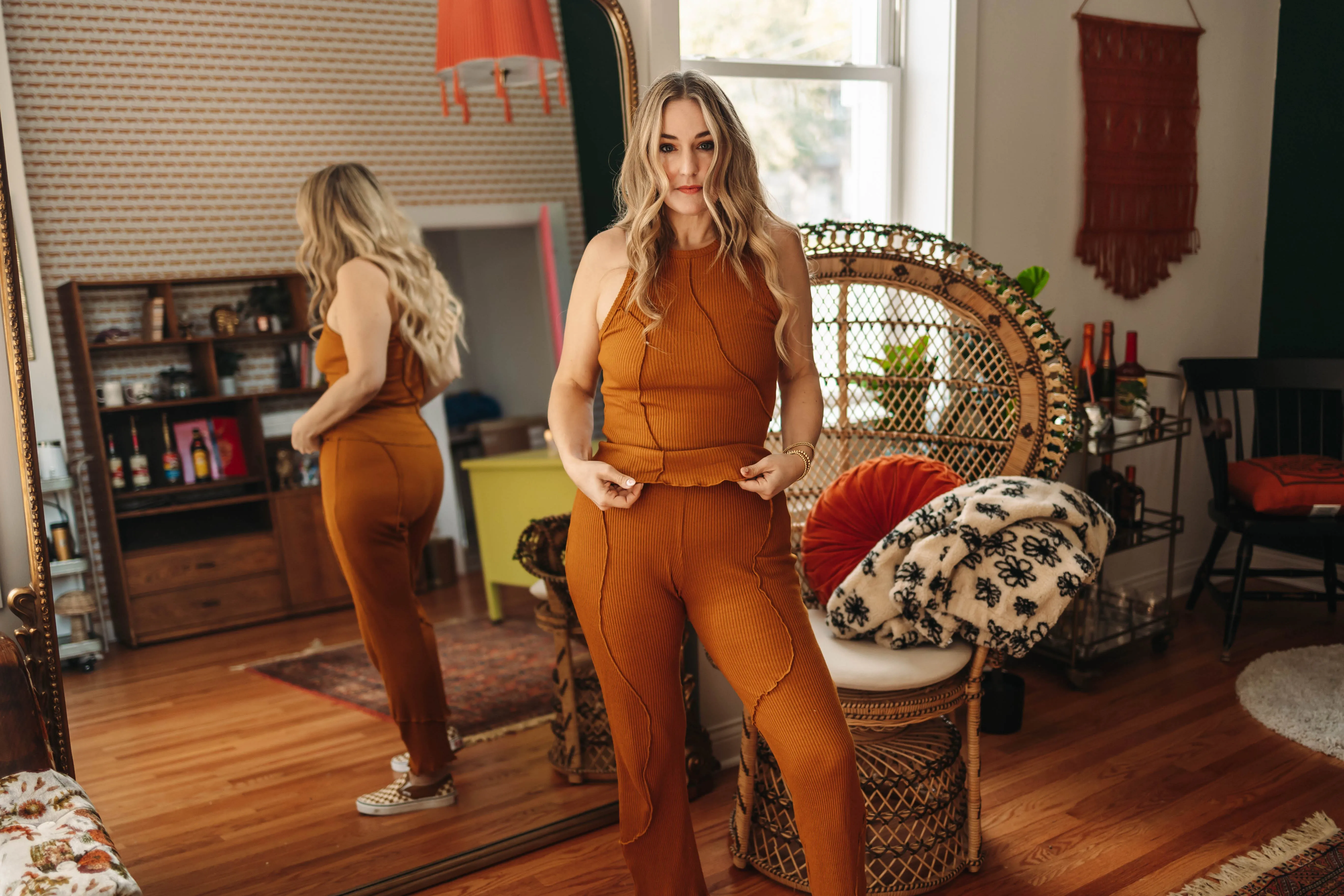 waiting to exhale hemp rib pant in ginger
