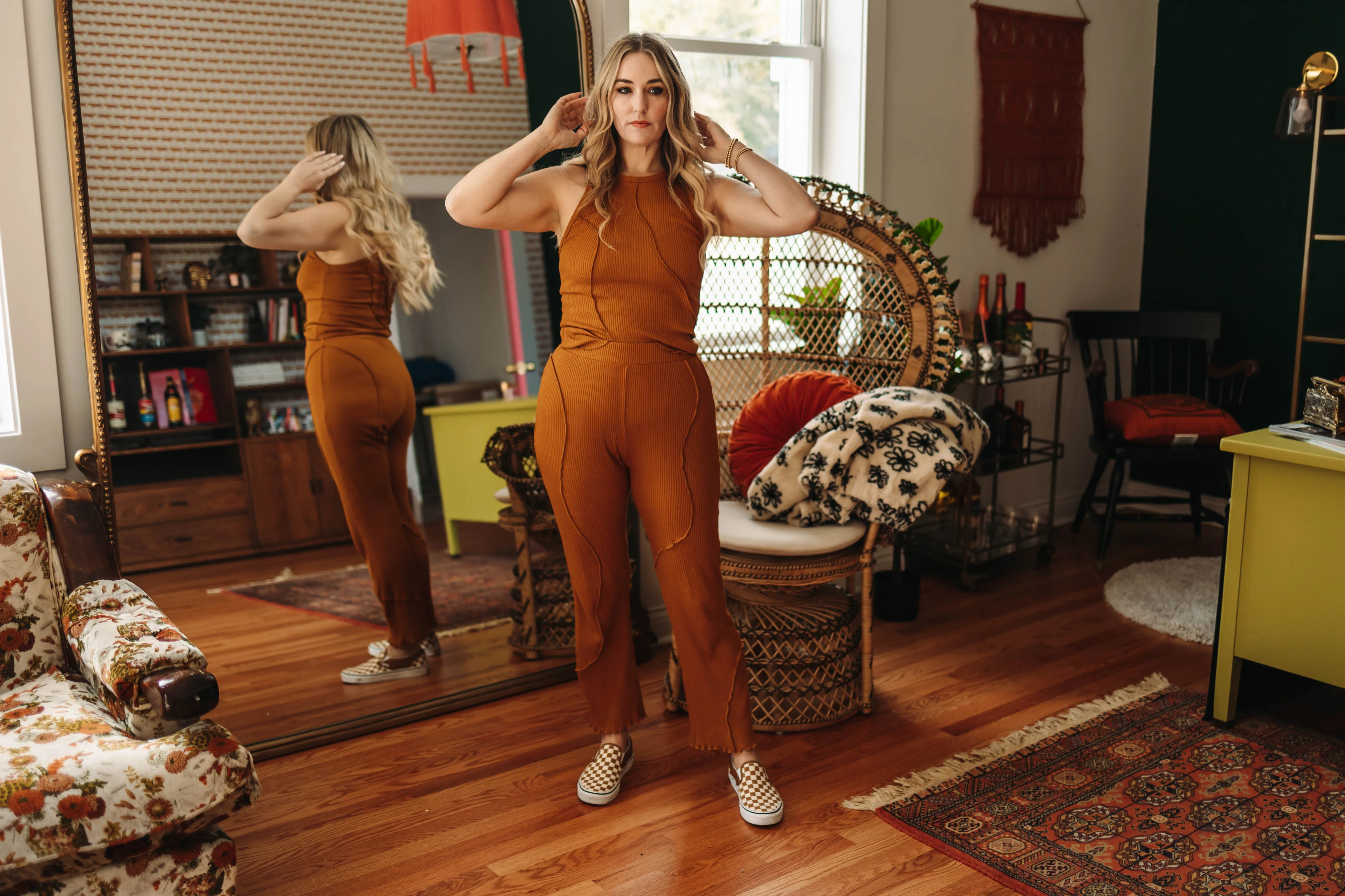 waiting to exhale hemp rib pant in ginger