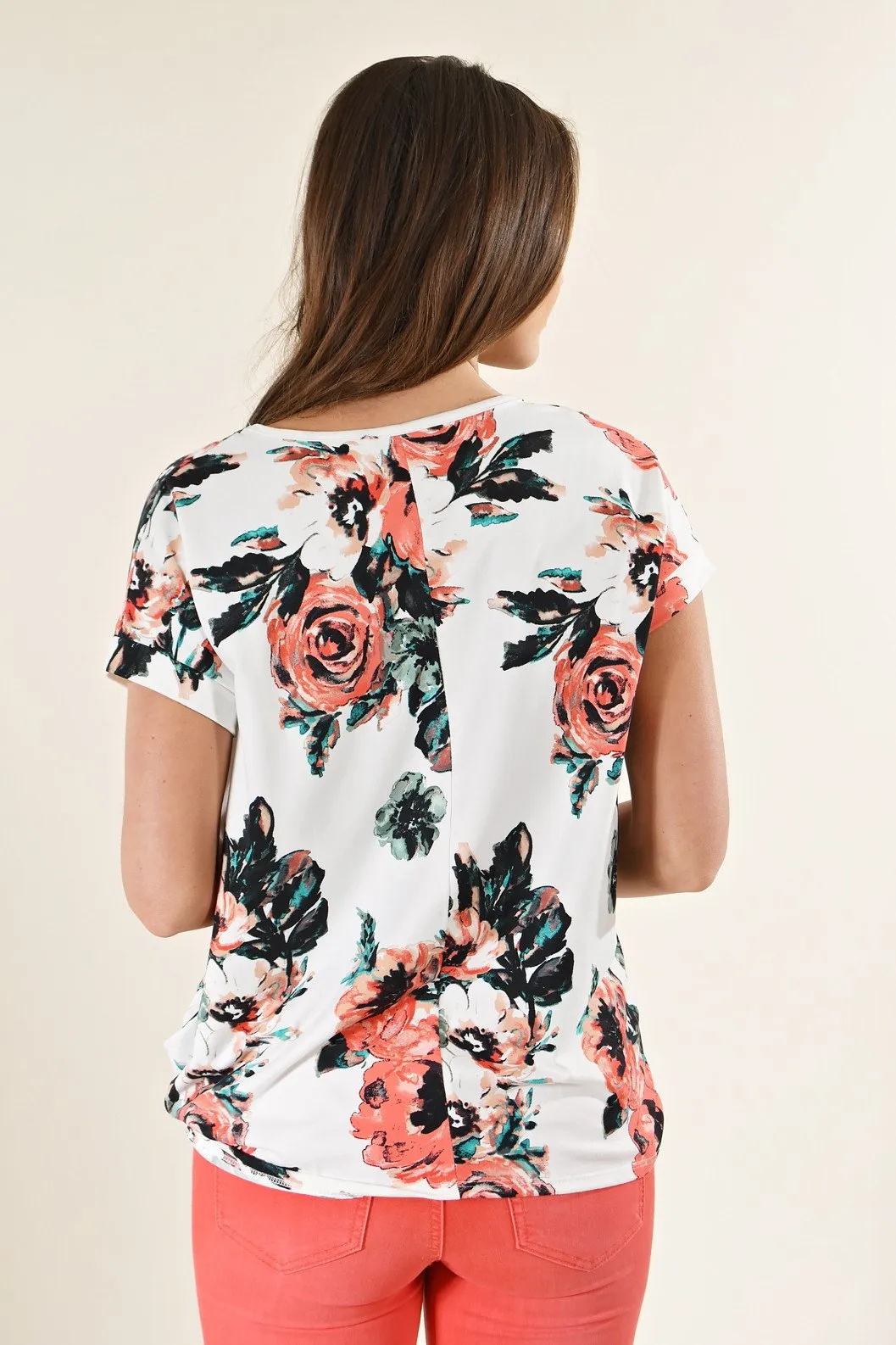 Watercolor Floral Knot Top ~ Ivory